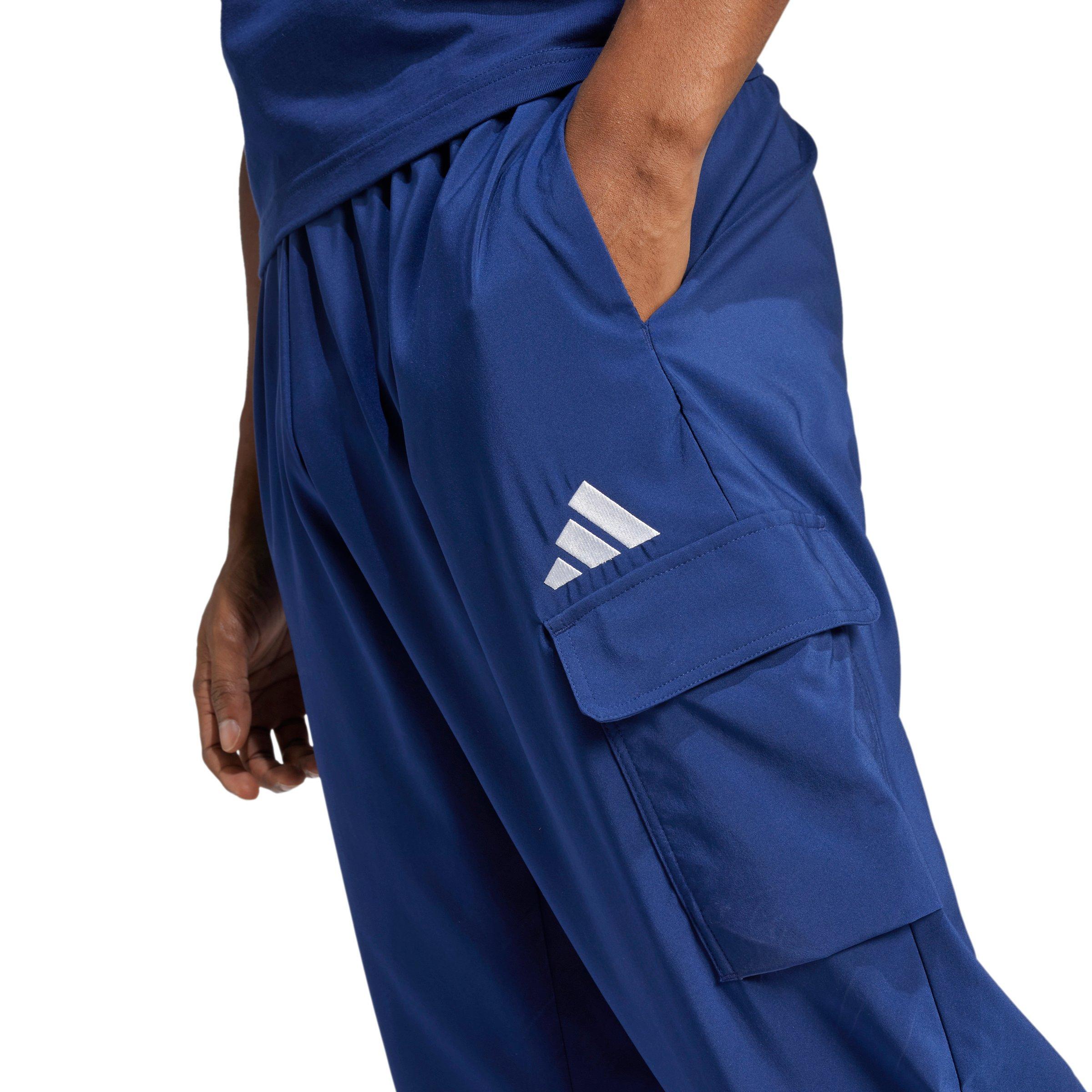 adidas Men's Essentials Small Logo Cargo Pants - Blue/White - BLUE/WHITE Thumbnail View 3