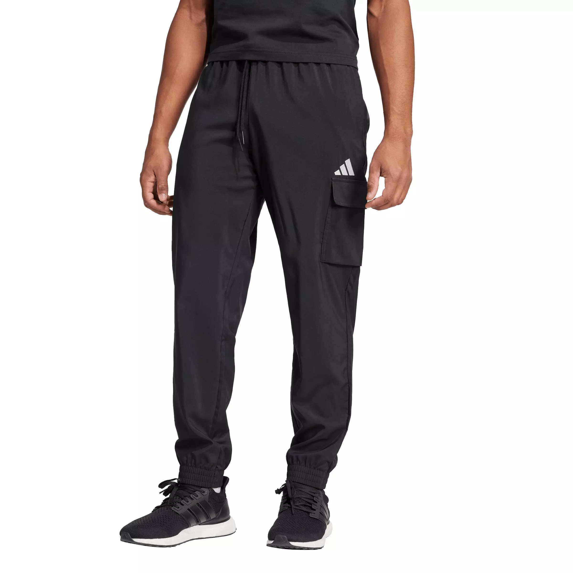 adidas Men's Essentials Small Logo Cargo Pants - Black/White - BLACK/WHITE