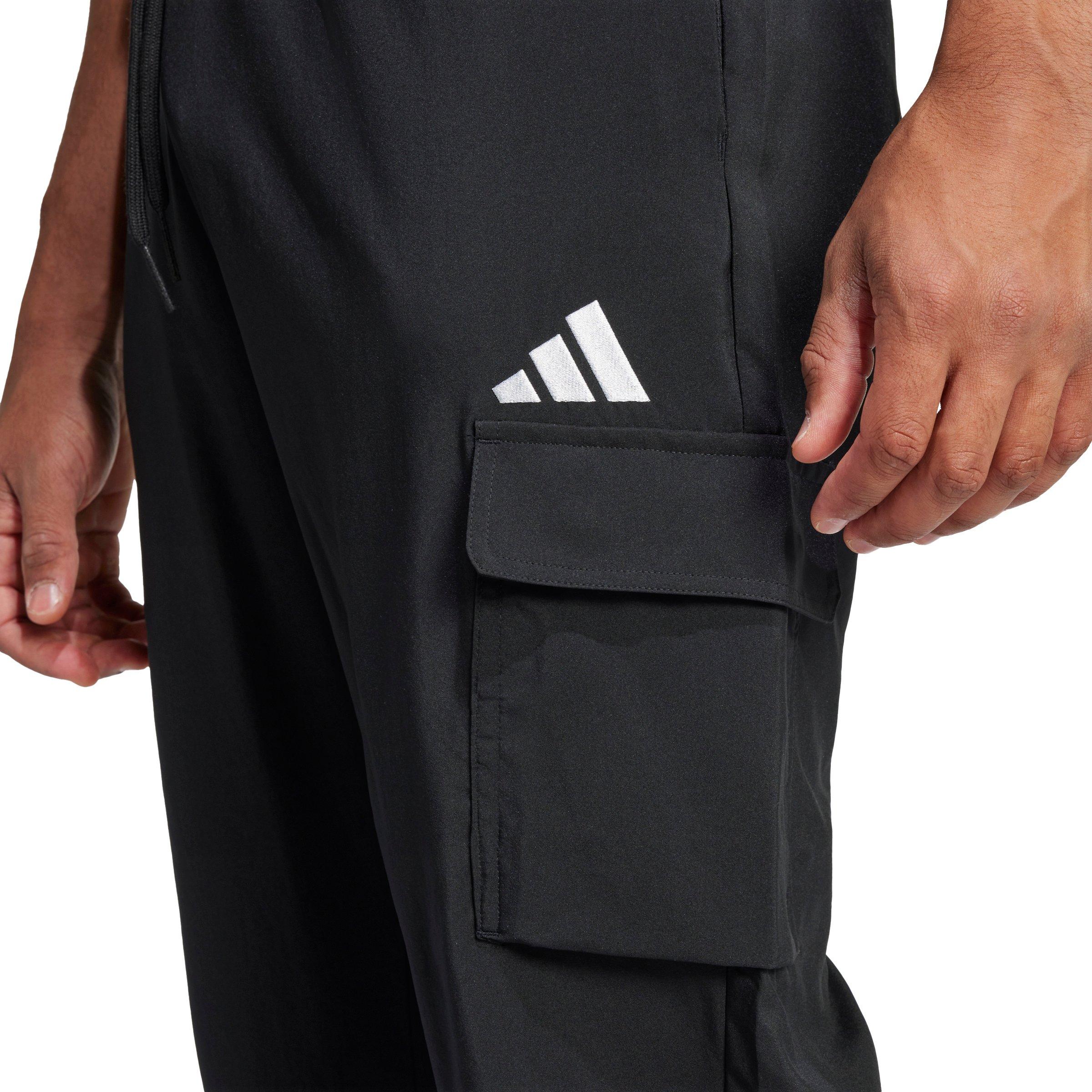 adidas Men's Essentials Small Logo Cargo Pants - Black/White - BLACK/WHITE Thumbnail View 3