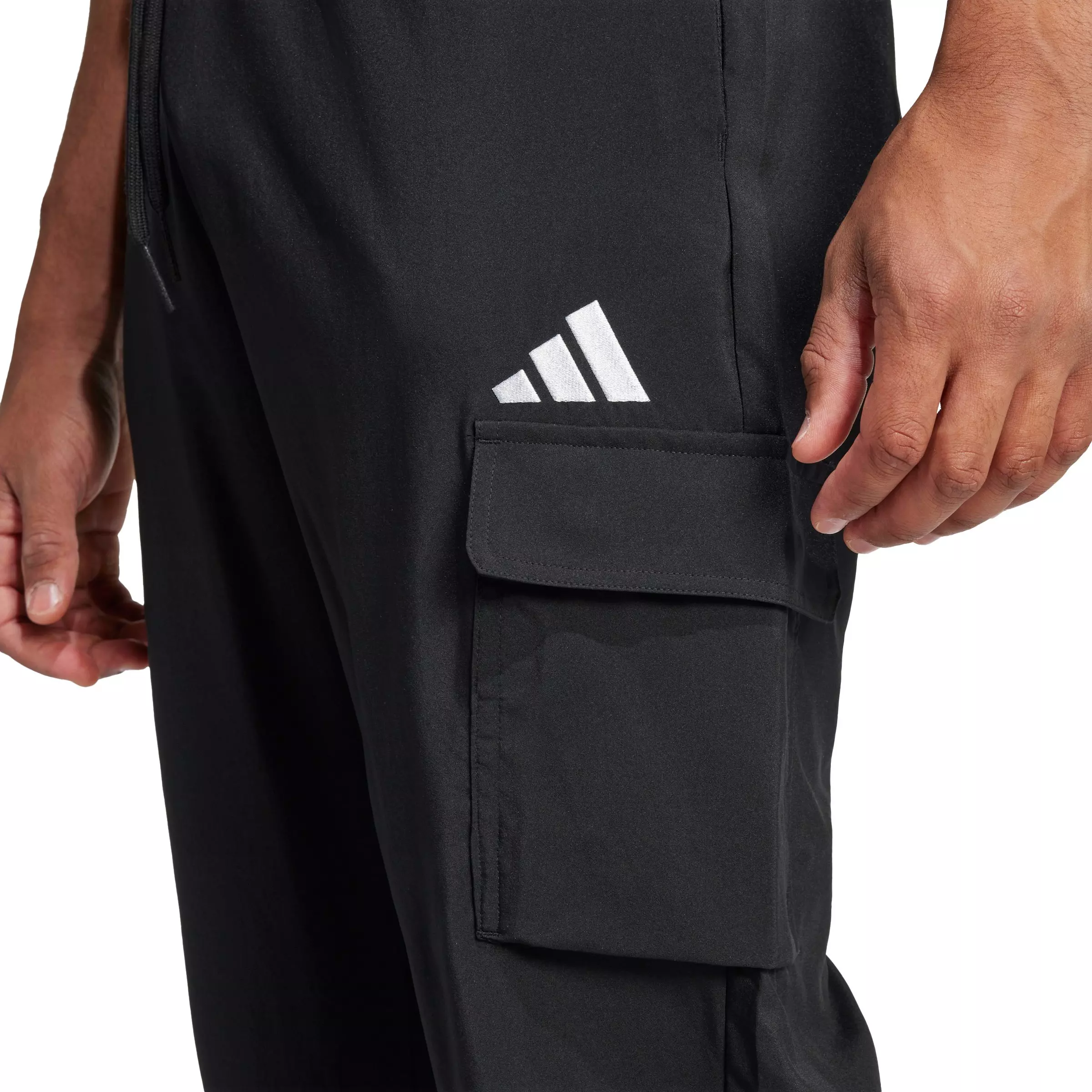 adidas Men's Essentials Small Logo Cargo Pants - Black/White - BLACK/WHITE