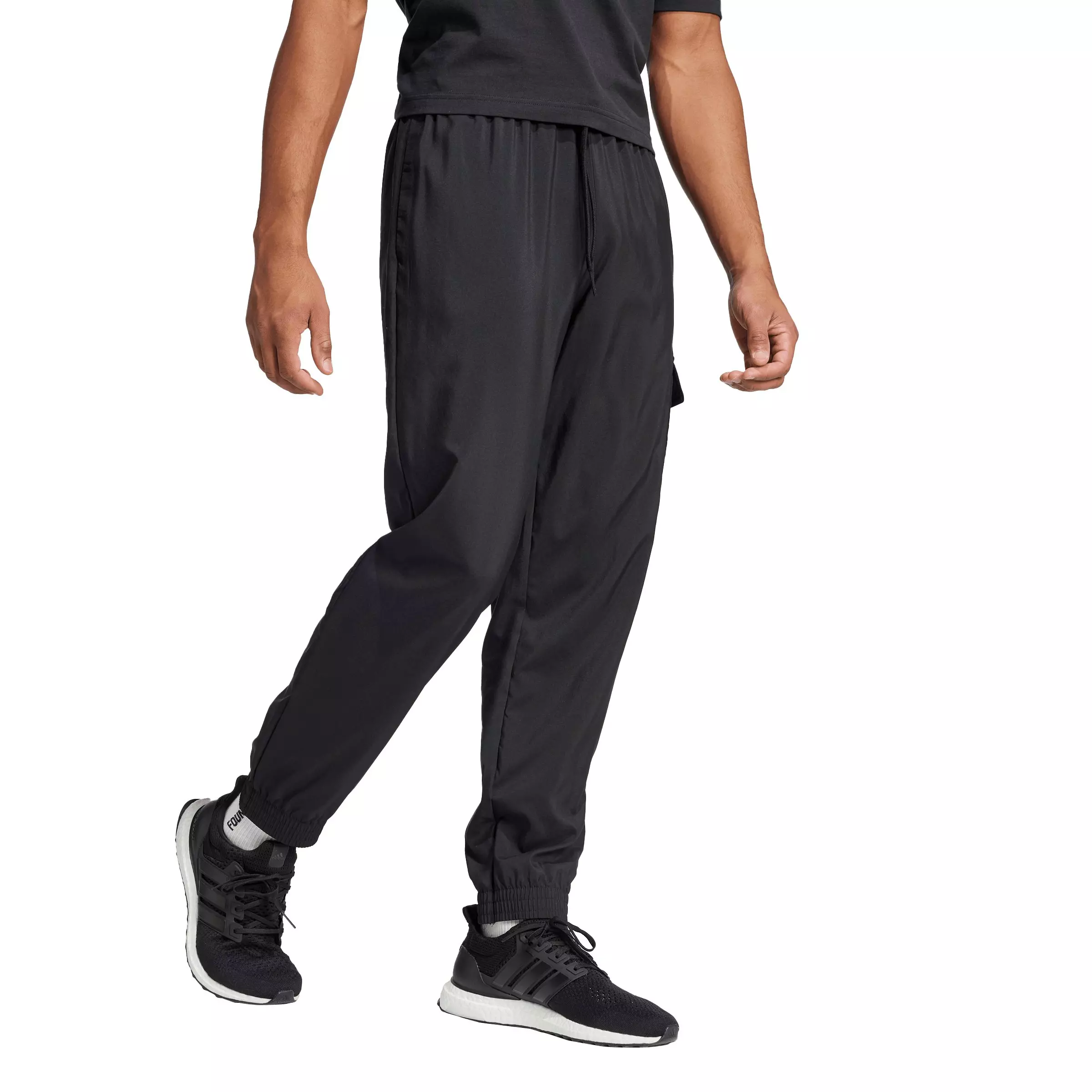 adidas Men's Essentials Small Logo Cargo Pants - Black/White - BLACK/WHITE