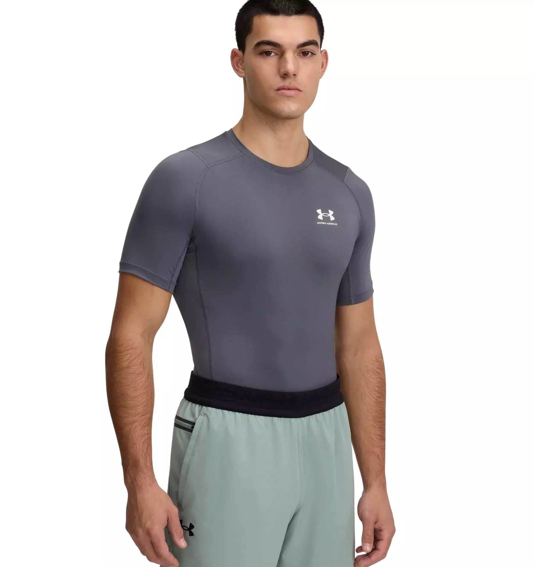 Under Armour Men's HeatGear Compression Short Sleeve Shirt - Grey - GREY