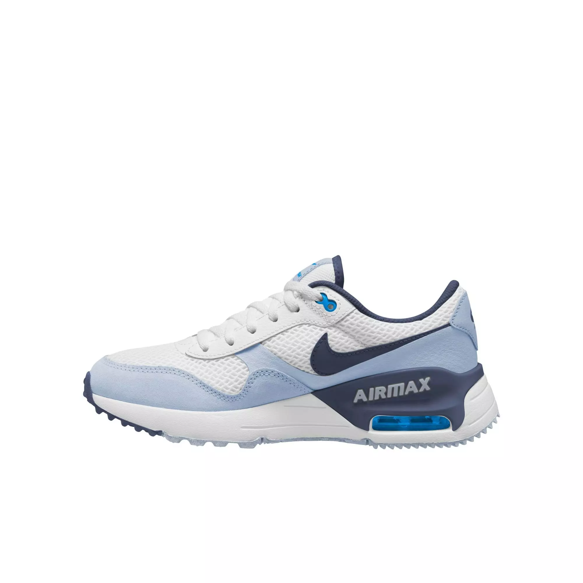 Nike Air Max SYSTM "White/Football Grey/Photo Blue/Thunder Blue" Grade School Boys' Shoe - WHITE/GREY/BLUE/BLUE