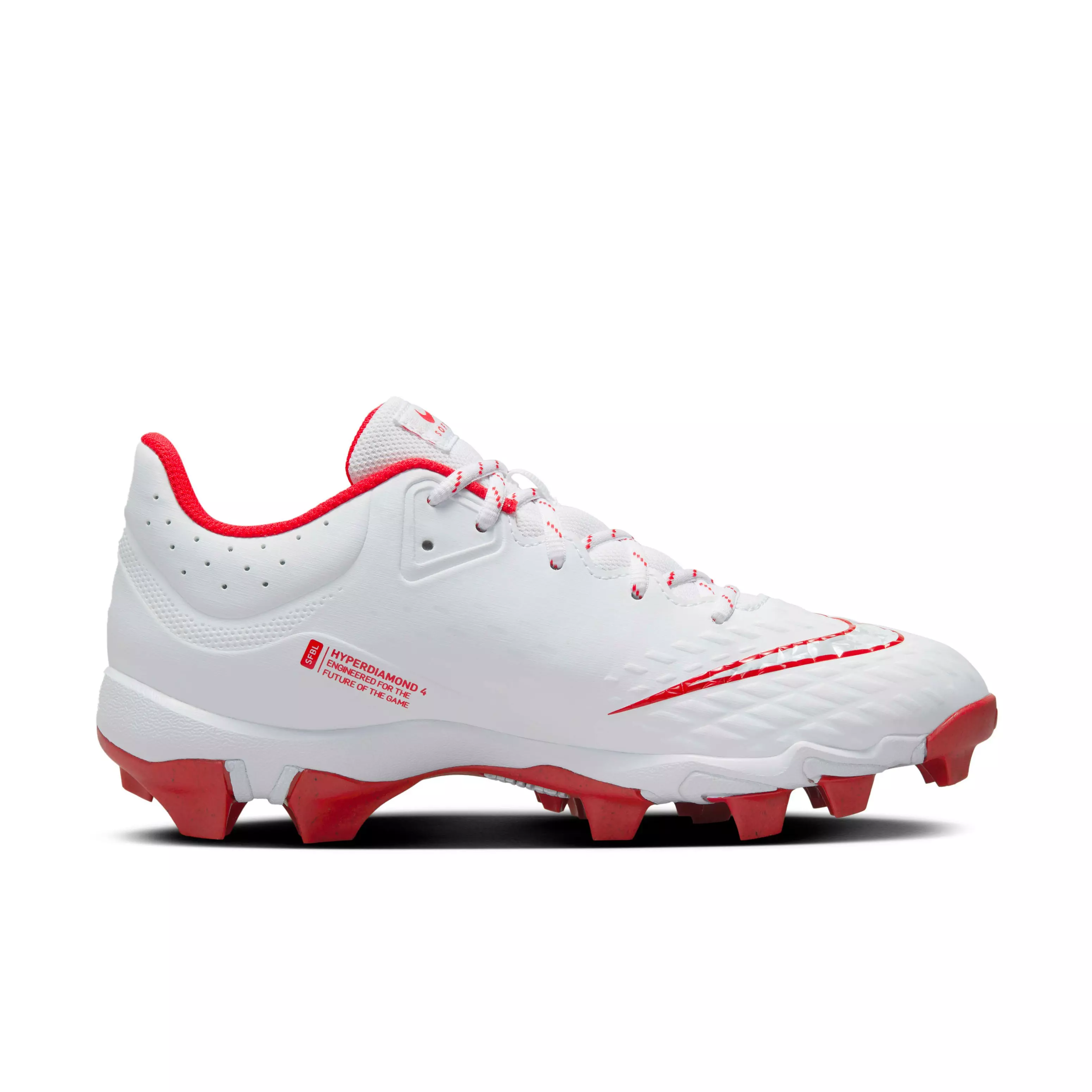 Nike Hyperdiamond 4 Keystone "White/Pure Platinum/University Red" Women's Softball Cleat - WHITE/PLATINUM/RED