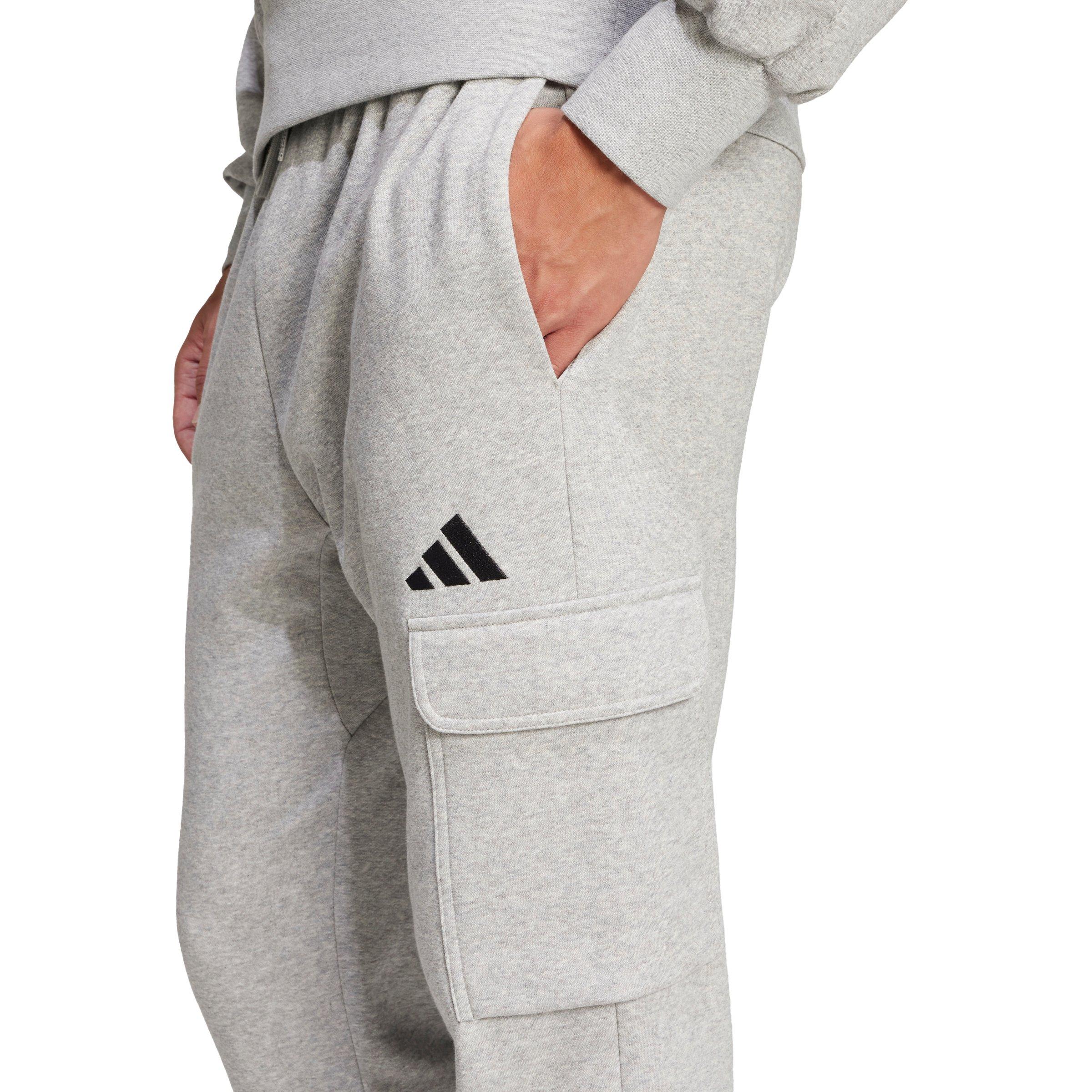 adidas Men's Essentials Feelcozy Fleece Cargo Joggers - Grey/Black - GREY/BLACK Thumbnail View 3