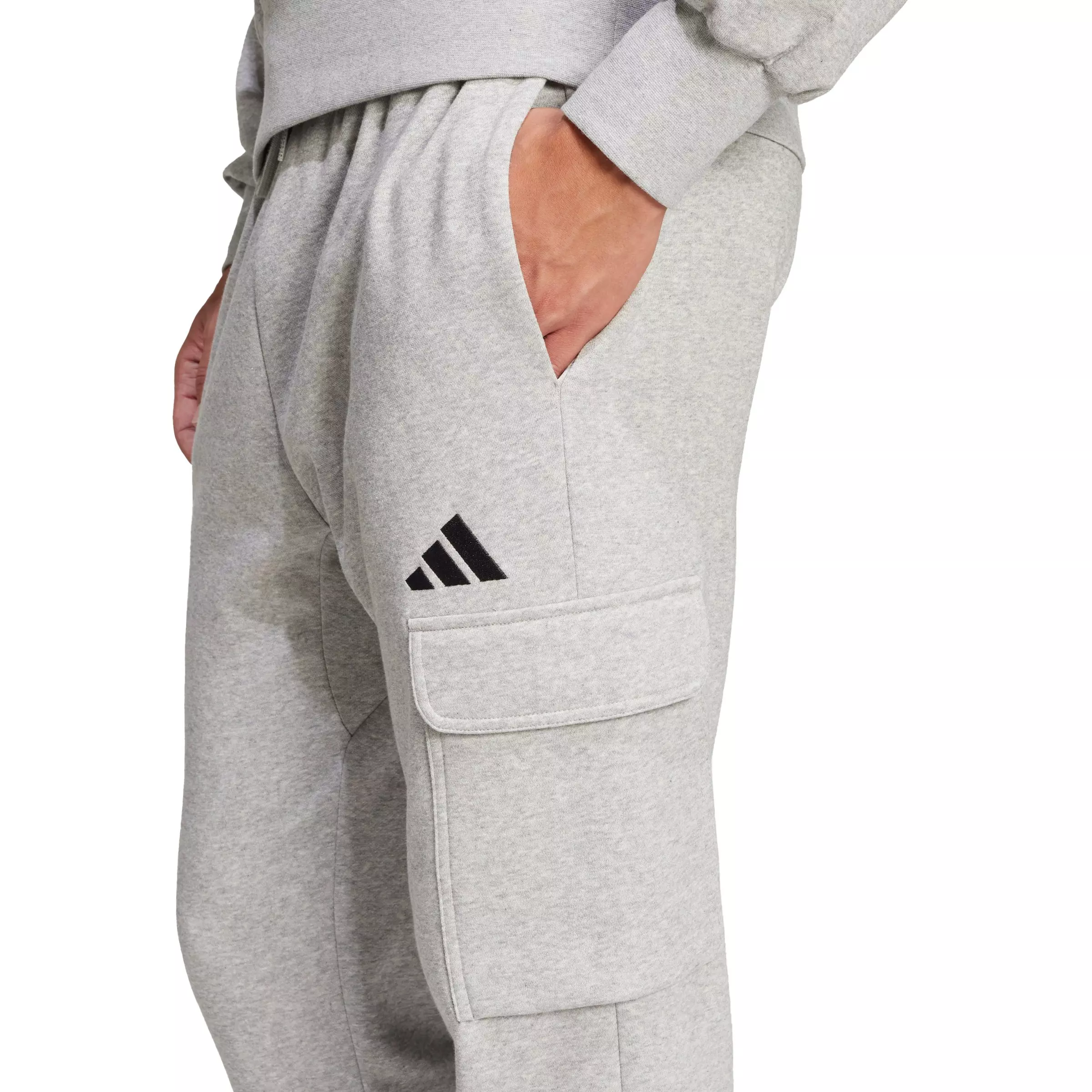 adidas Men's Essentials Feelcozy Fleece Cargo Joggers - Grey/Black - GREY/BLACK