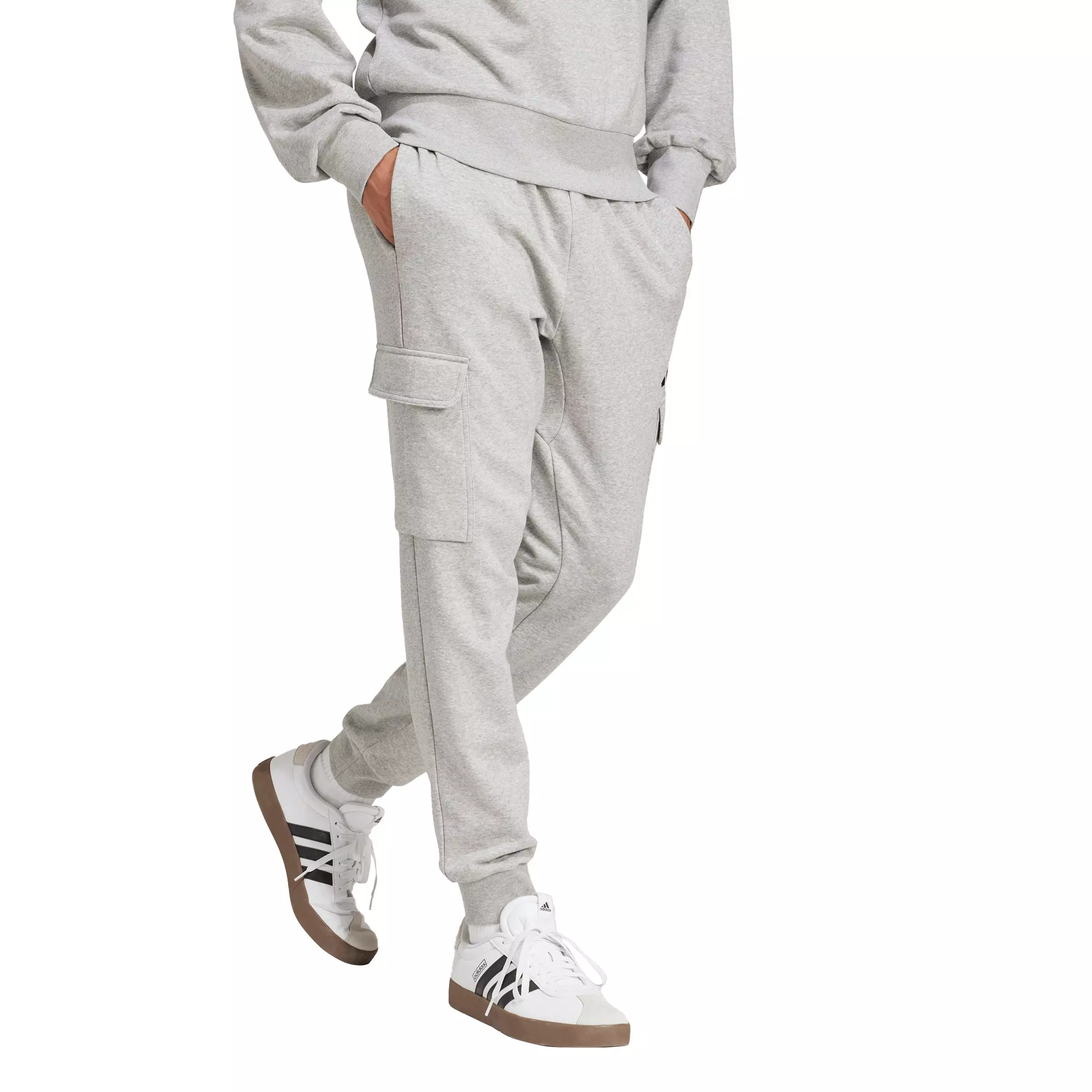adidas Men's Essentials Feelcozy Fleece Cargo Joggers - Grey/Black - GREY/BLACK