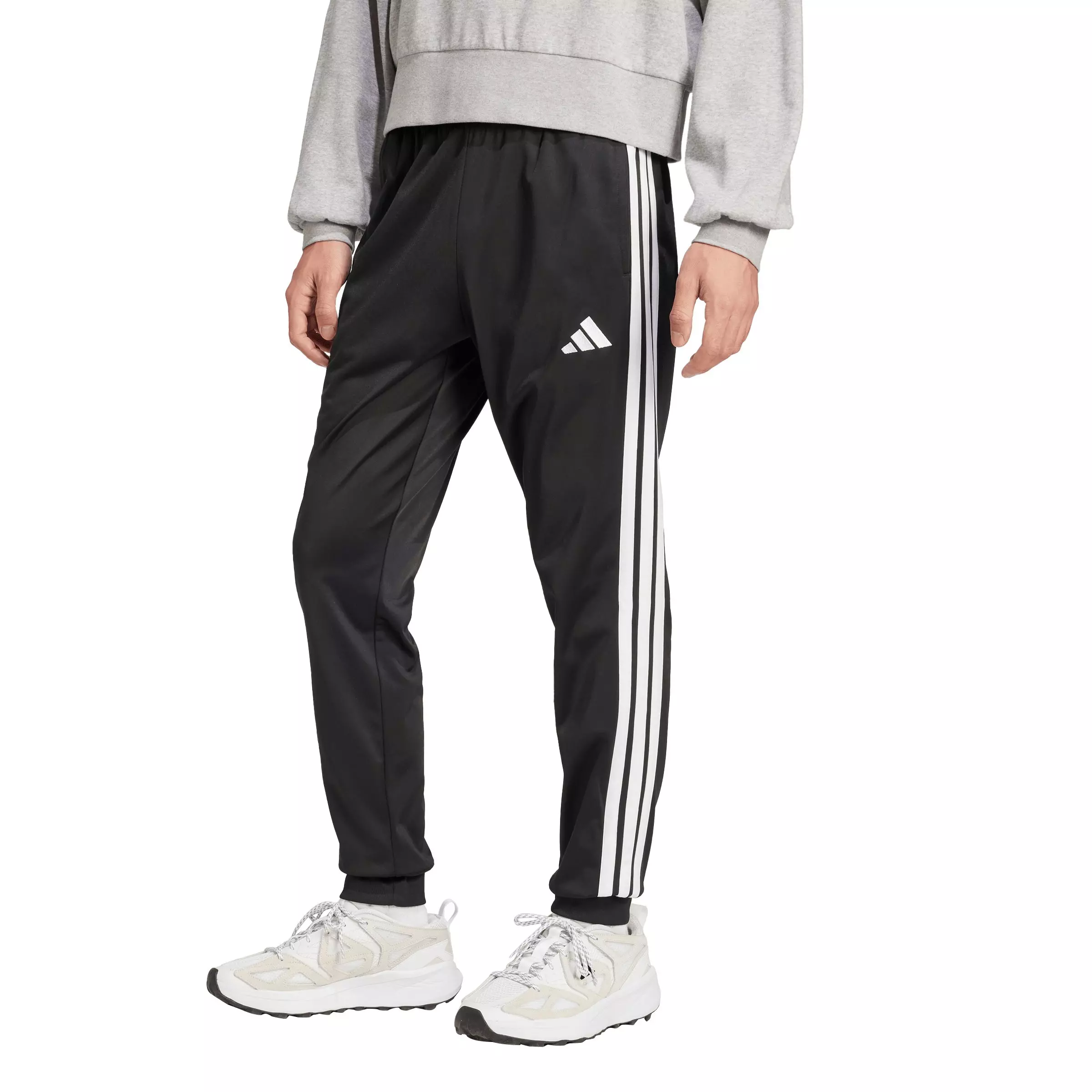 adidas Men's 3-Stripes Tricot Regular Tapered Track Pants - Black/White - BLACK/WHITE