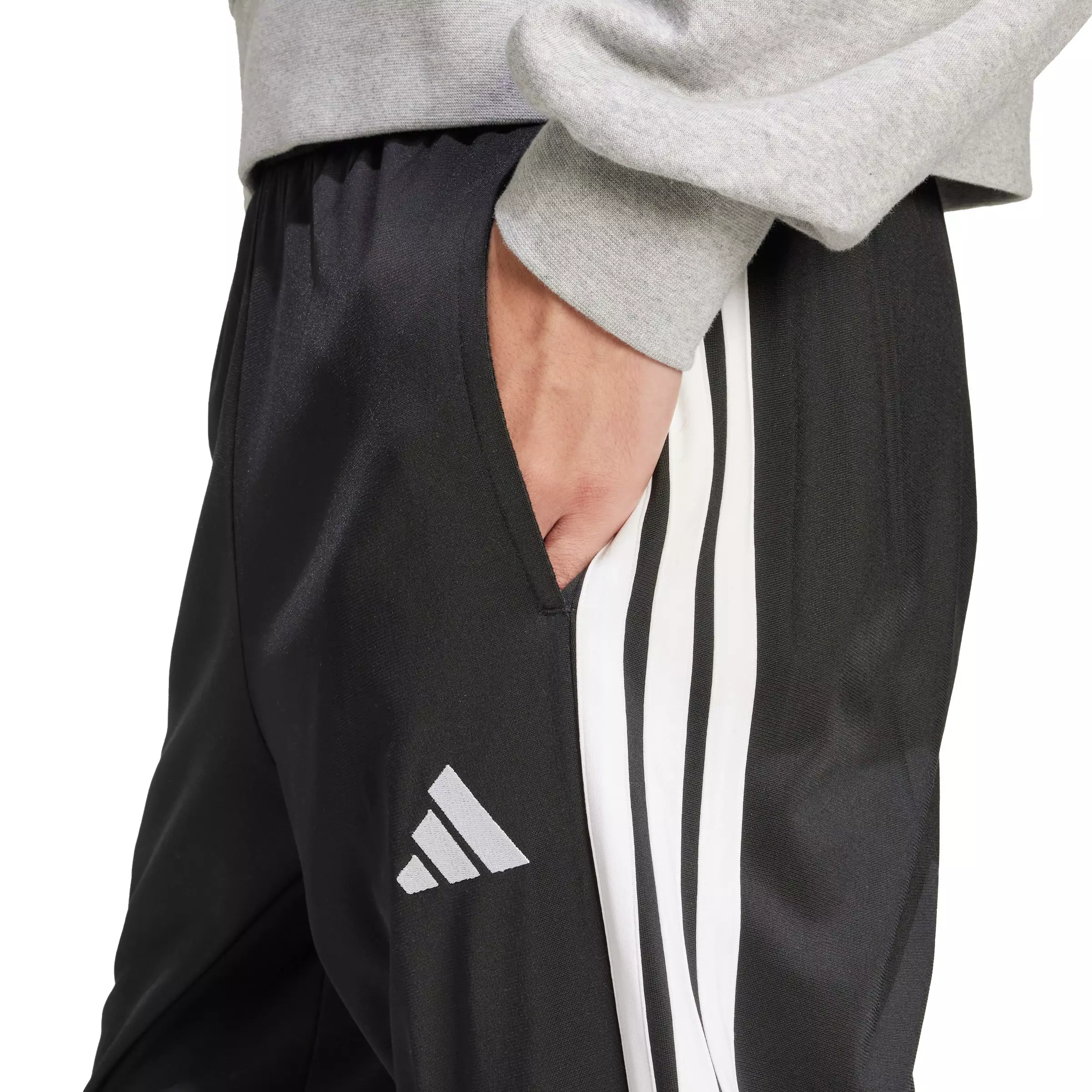 adidas Men's 3-Stripes Tricot Regular Tapered Track Pants - Black/White - BLACK/WHITE