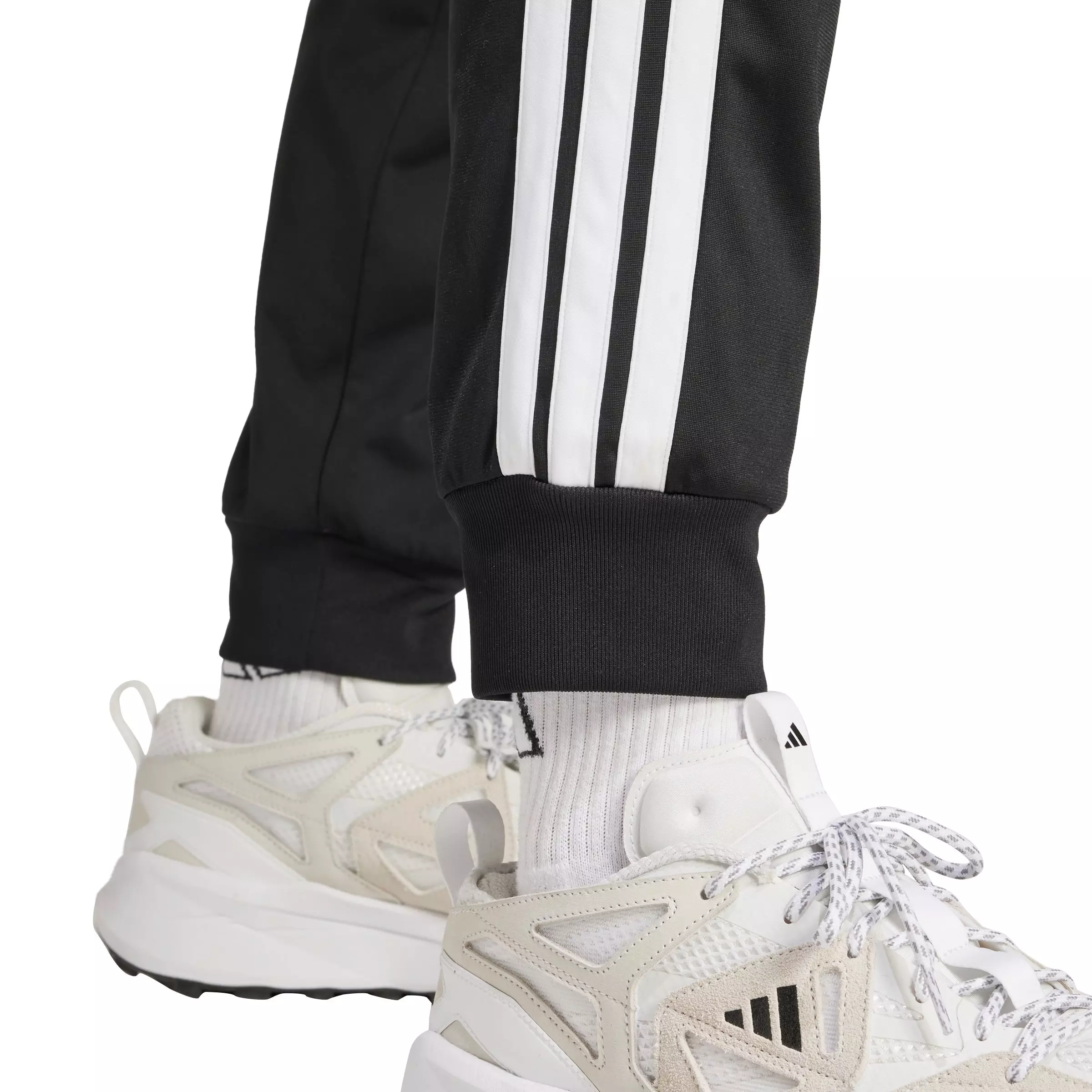 adidas Men's 3-Stripes Tricot Regular Tapered Track Pants -Black/White - BLACK/WHITE