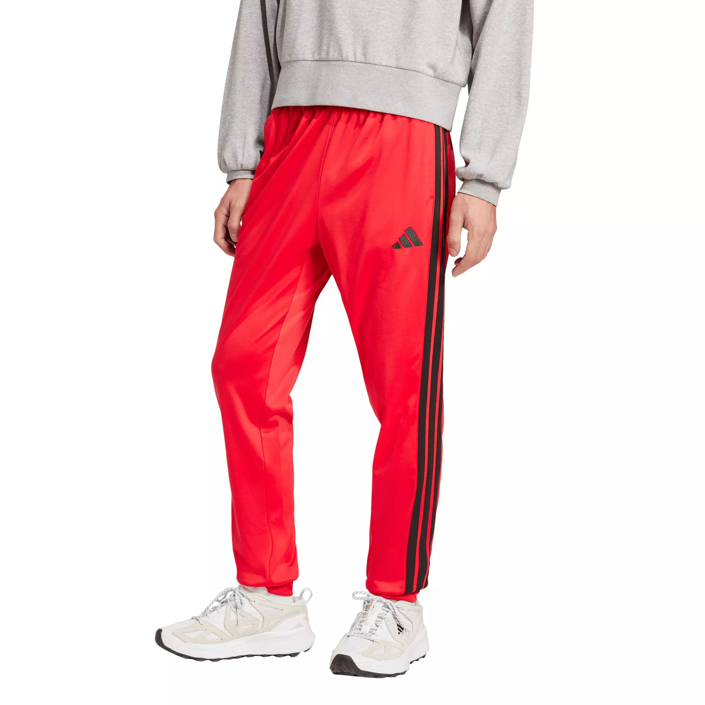 adidas Men's 3-Stripes Tricot Regular Tapered Track Pants - Red - RED