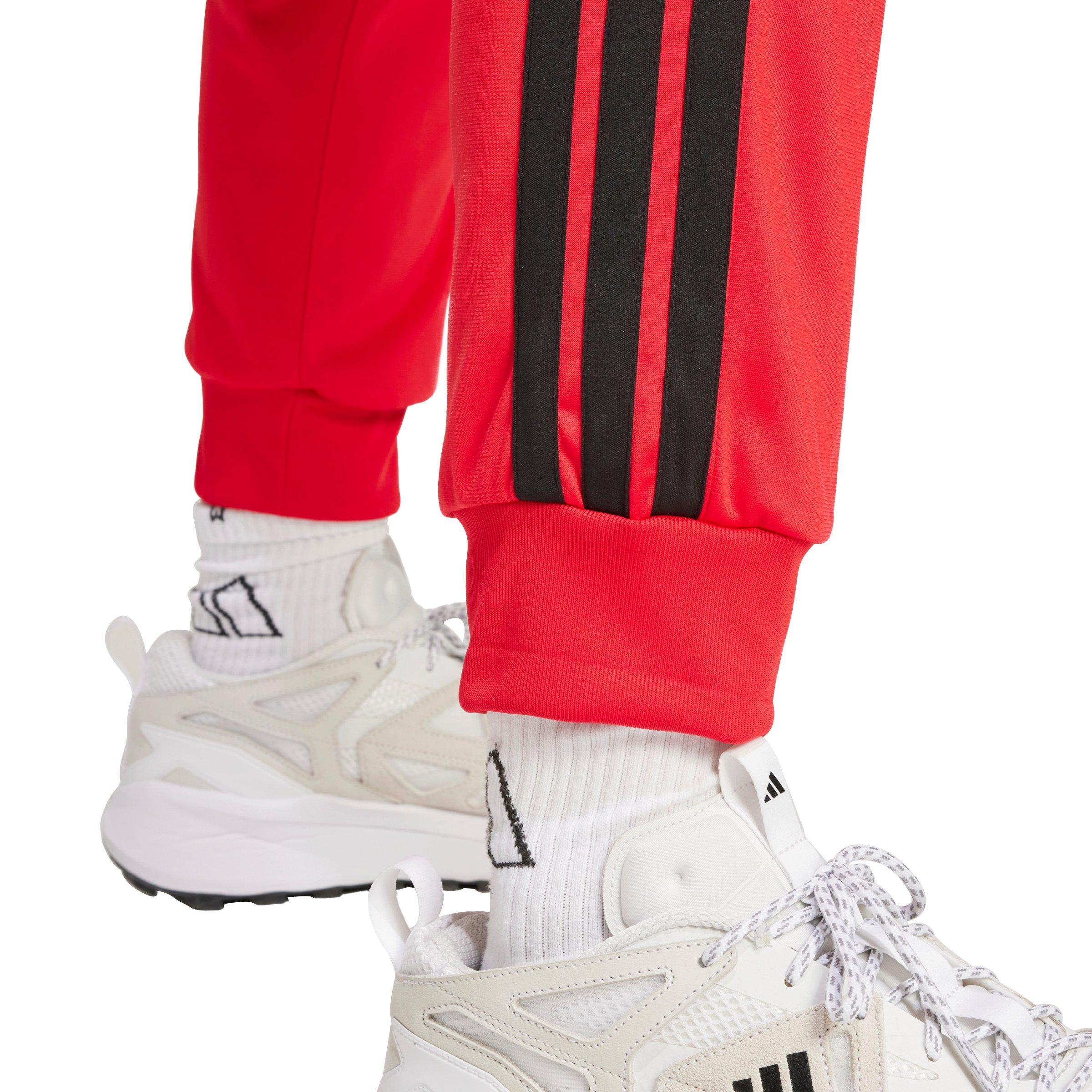 adidas Men's 3-Stripes Tricot Regular Tapered Track Pants -Red - RED Thumbnail View 4
