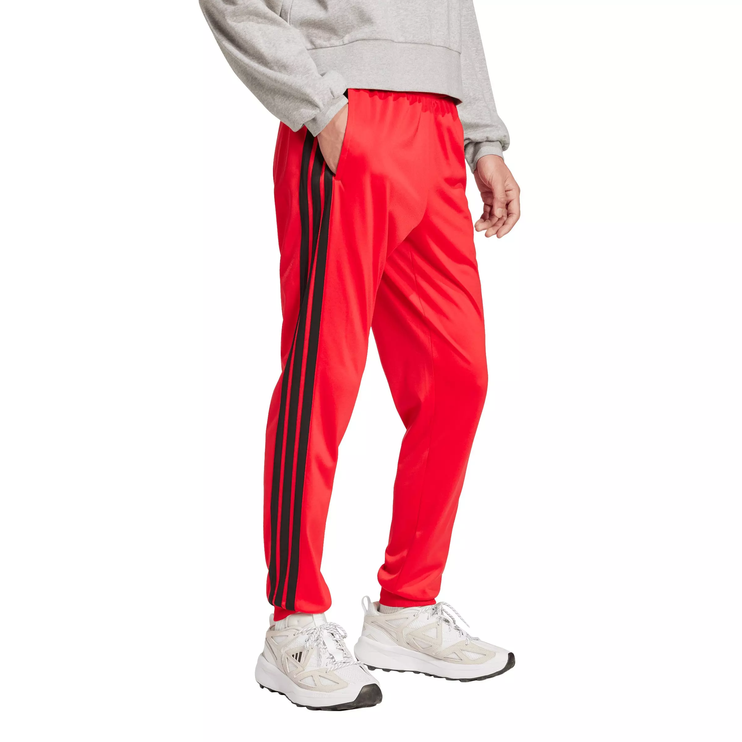 adidas Men's 3-Stripes Tricot Regular Tapered Track Pants - Red - RED