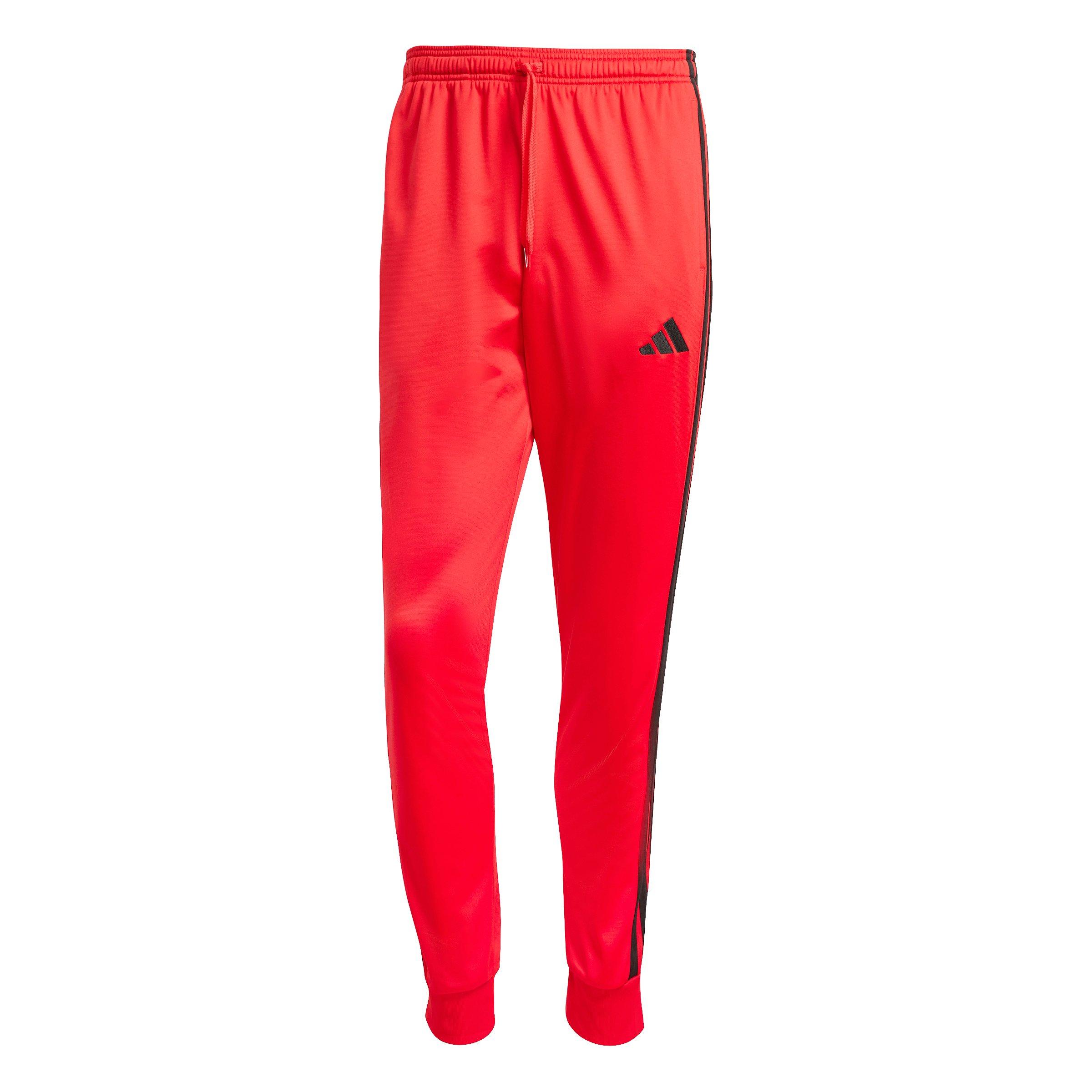 adidas Men's 3-Stripes Tricot Regular Tapered Track Pants - Red - RED Thumbnail View 6