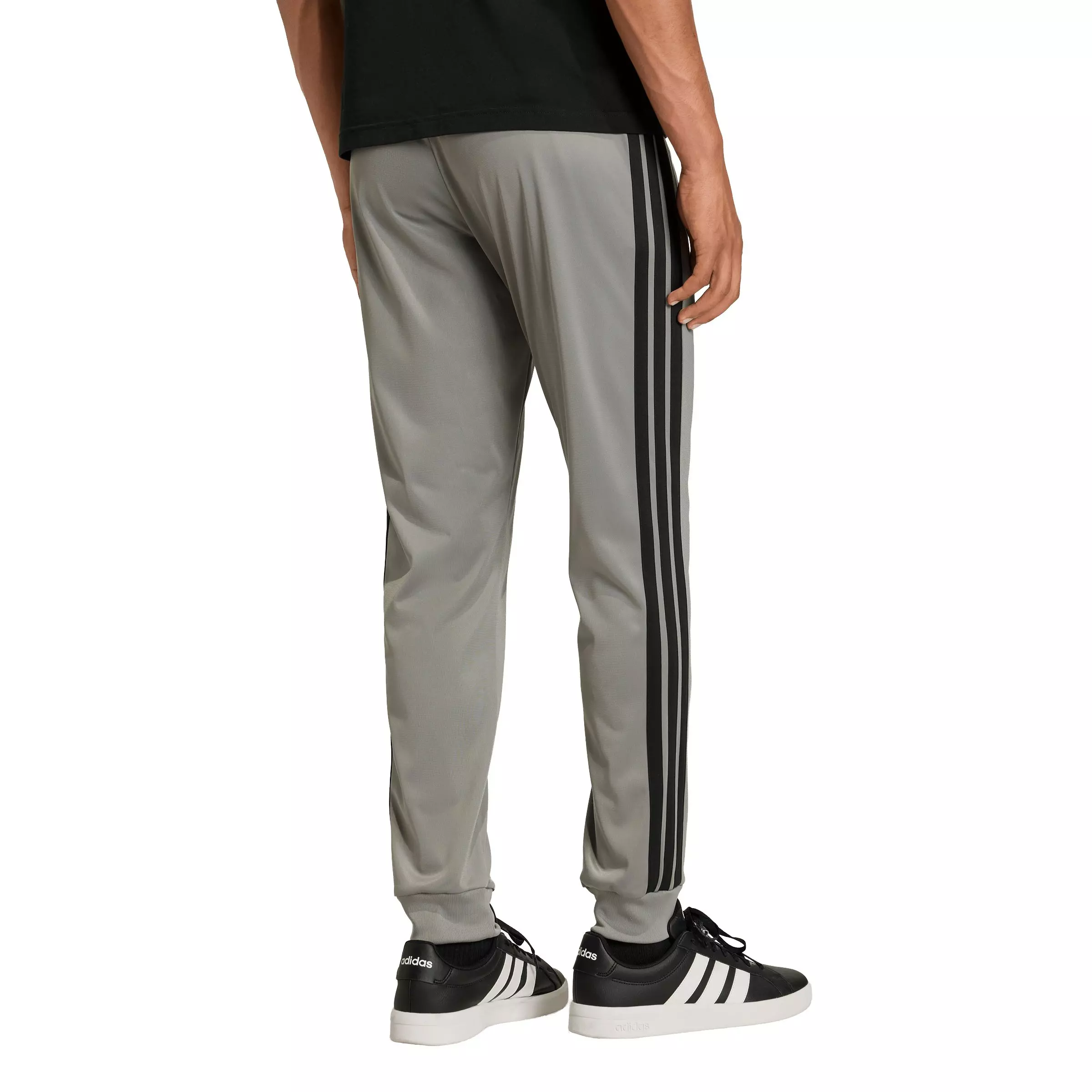 adidas Men's 3-Stripes Tricot Regular Tapered Track Pants - Grey/Black - GREY/BLACK