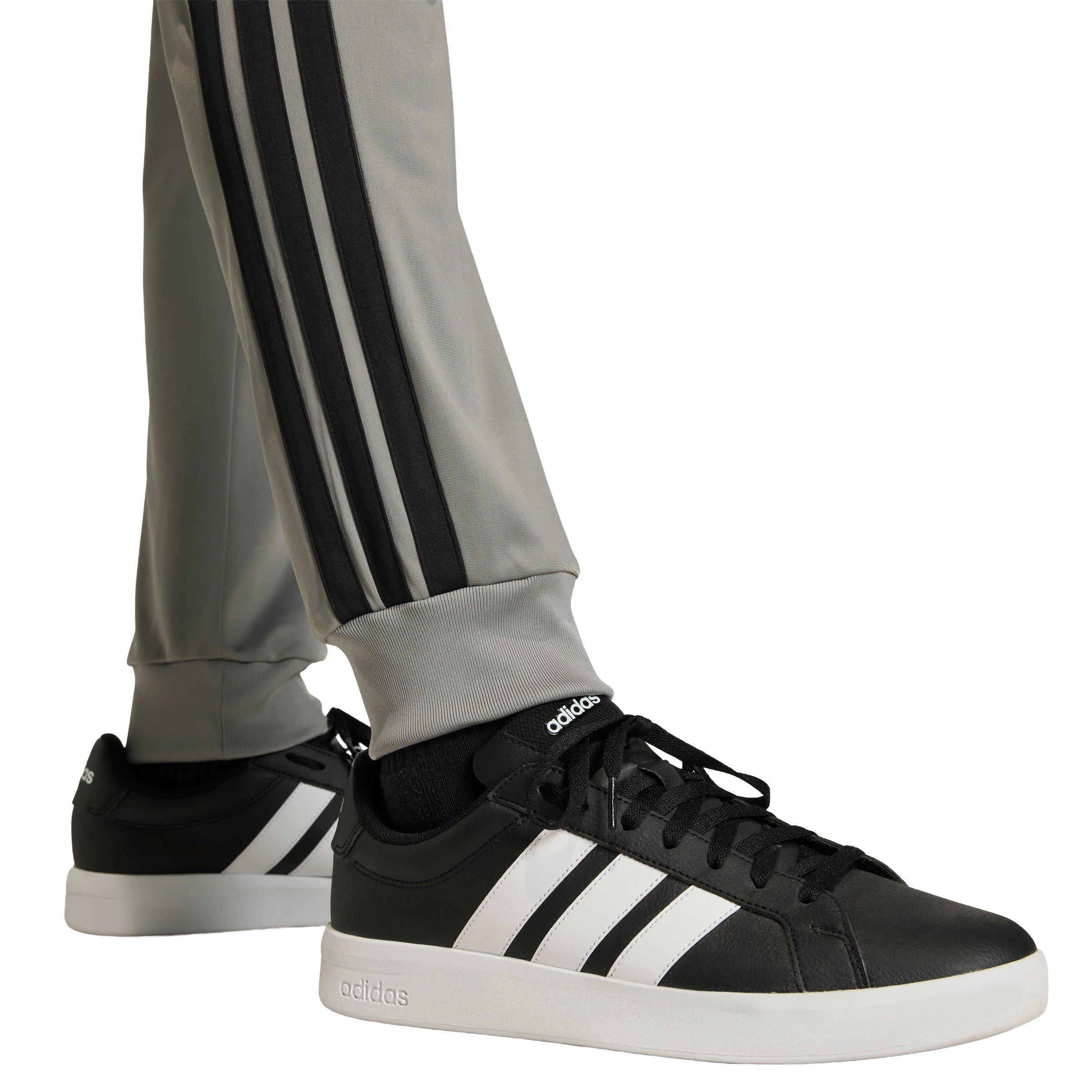 adidas Men's 3-Stripes Tricot Regular Tapered Track Pants - Grey/Black - GREY/BLACK Thumbnail View 3