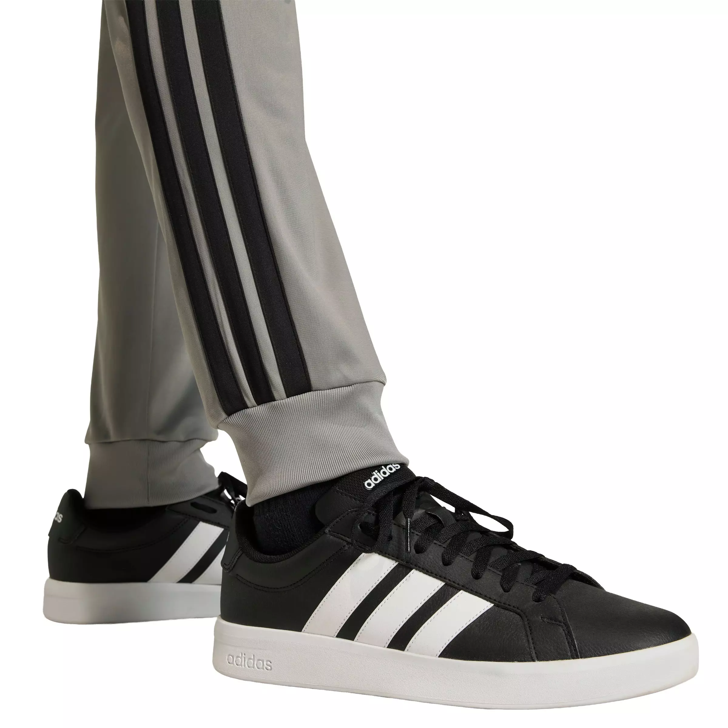 adidas Men's 3-Stripes Tricot Regular Tapered Track Pants - Grey/Black - GREY/BLACK