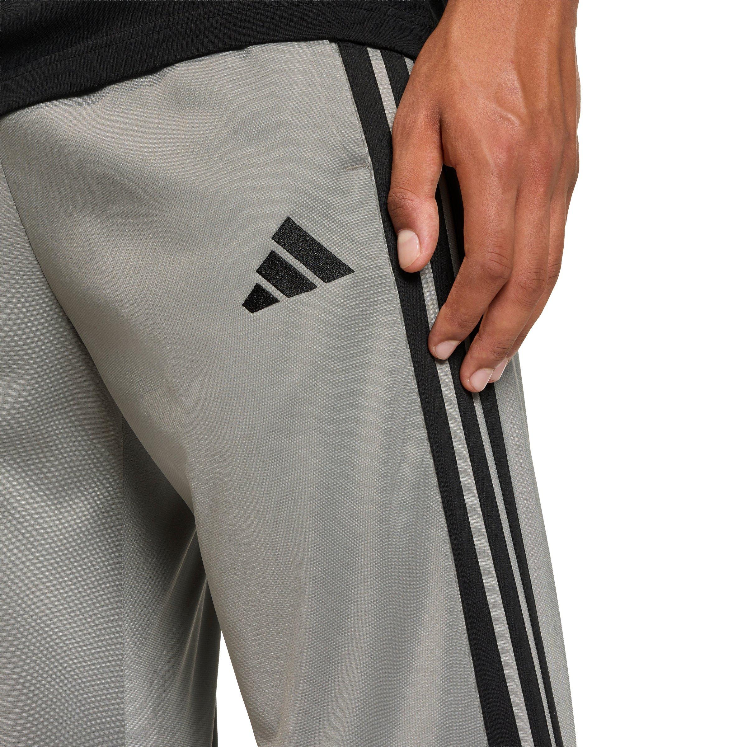 adidas Men's 3-Stripes Tricot Regular Tapered Track Pants - Grey/Black - GREY/BLACK Thumbnail View 4
