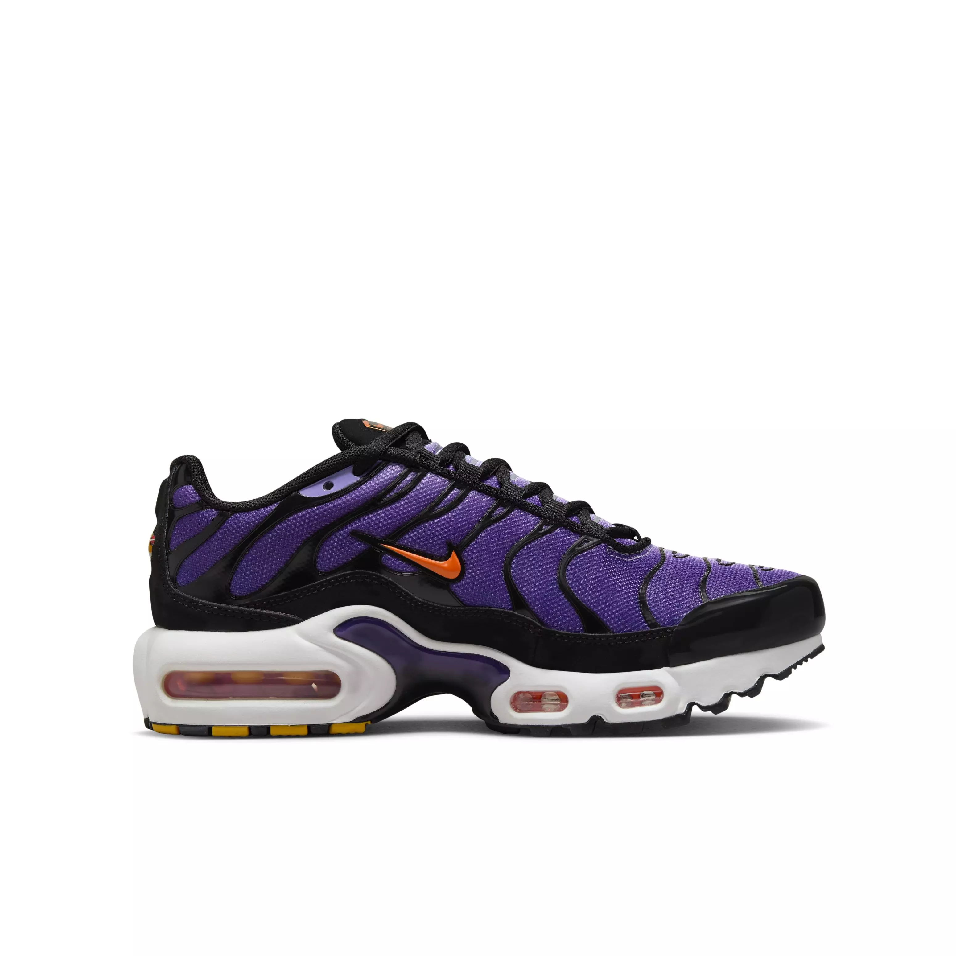 Nike Air Max Plus "Black/Voltage Purple/Purple Agate/Total Orange" Grade School Boys' Shoe - BLACK/PURPLE/PURPLE/ORANGE