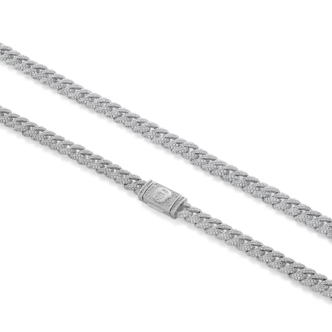King Ice 8MM Iced Miami Cuban Link Chain - White Gold - WHITE GOLD