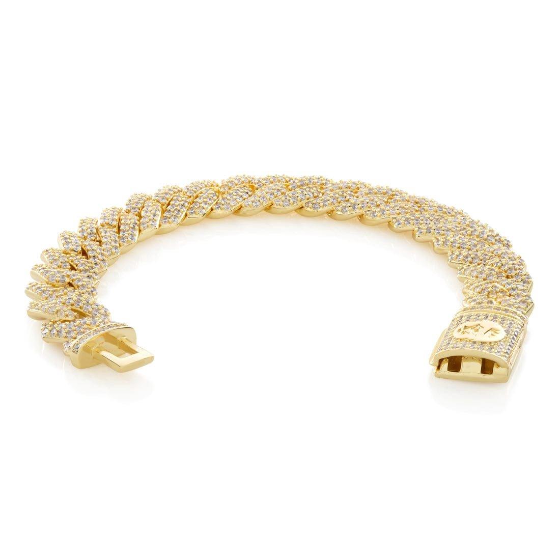 King Ice 15MM Iced Diamond Cut Miami Cuban Link Bracelet - Gold - GOLD