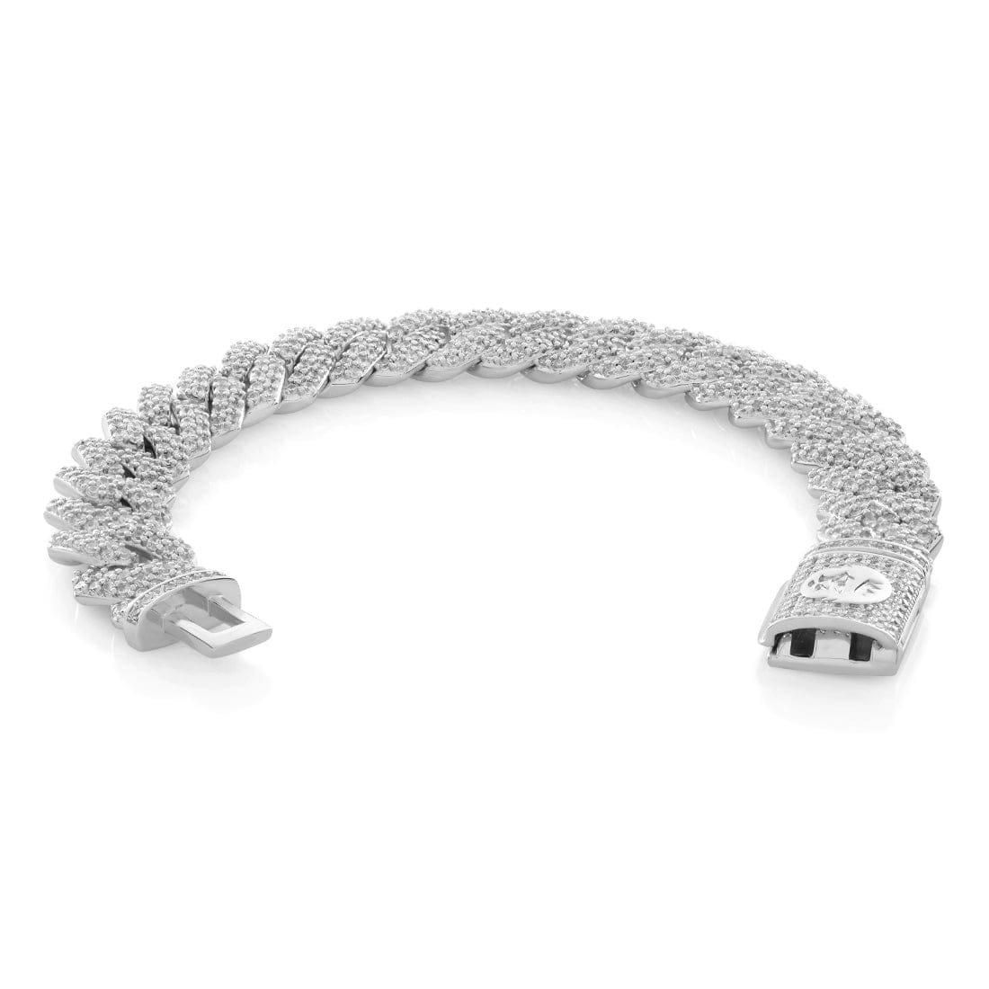 King Ice 15MM Iced Diamond Cut Miami Cuban Link Bracelet - White Gold - WHITE GOLD