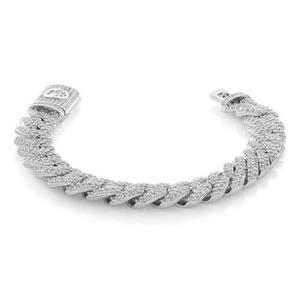 King Ice 15MM Iced Diamond Cut Miami Cuban Link Bracelet - White Gold - WHITE GOLD