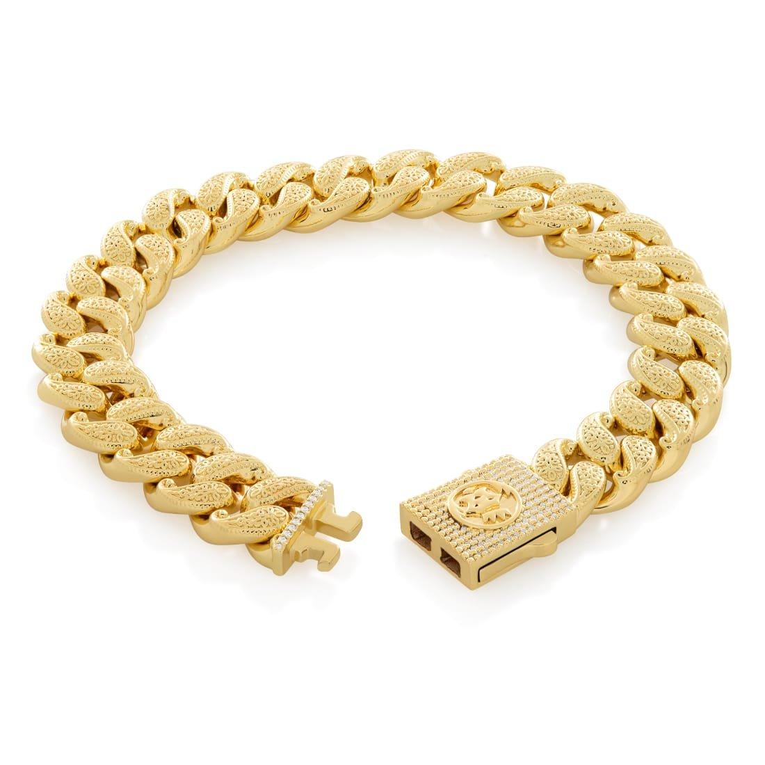 King Ice 12MM Filigree Miami Cuban Link Bracelet - Gold - GOLD