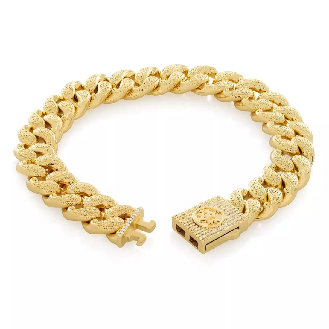 King Ice 12MM Filigree Miami Cuban Link Bracelet - Gold - GOLD