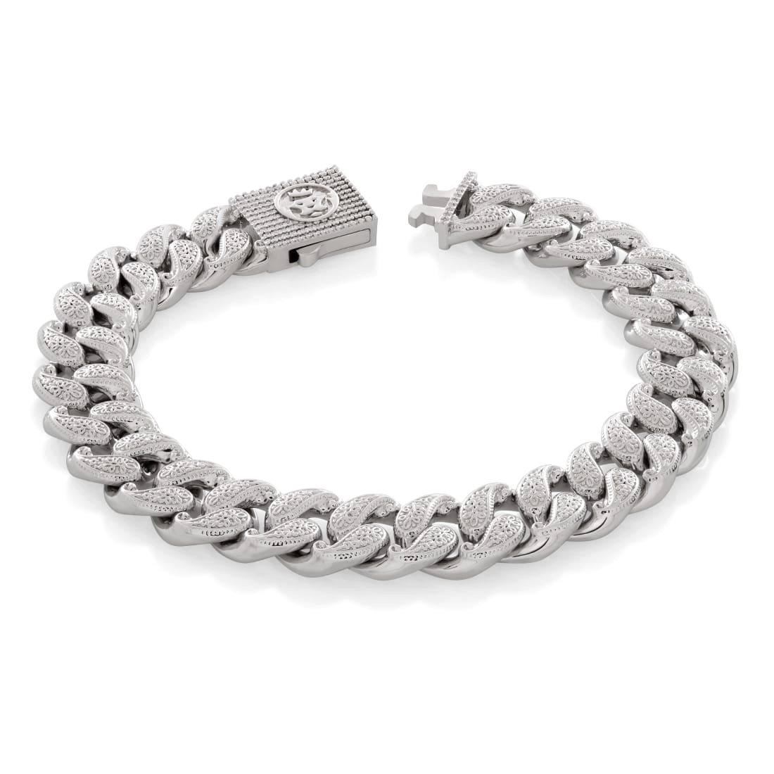 King Ice 12MM Filigree Miami Cuban Link Bracelet - White Gold - WHITE GOLD
