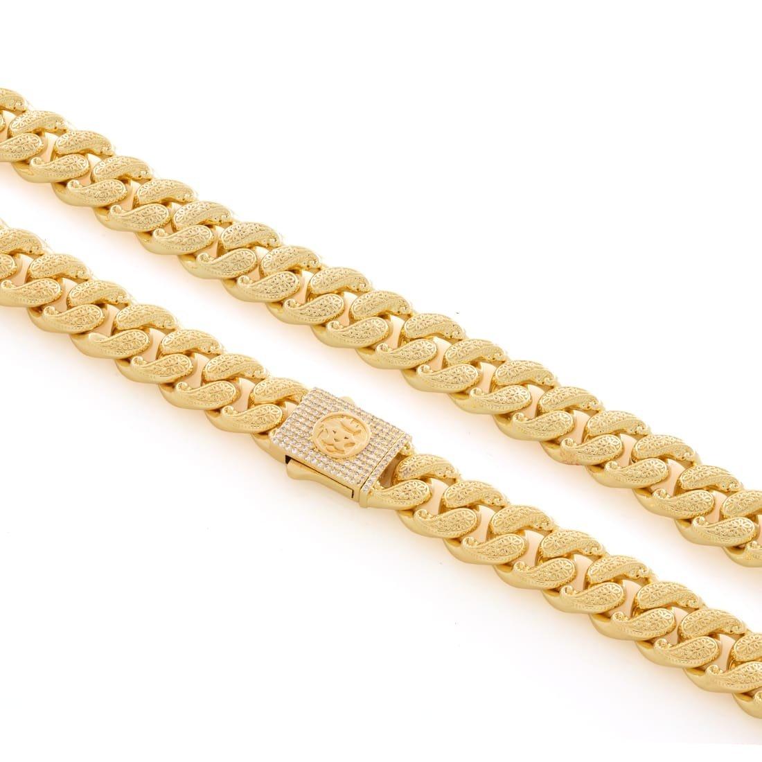 King Ice 12MM Filigree Miami Cuban Link Chain - Gold - GOLD