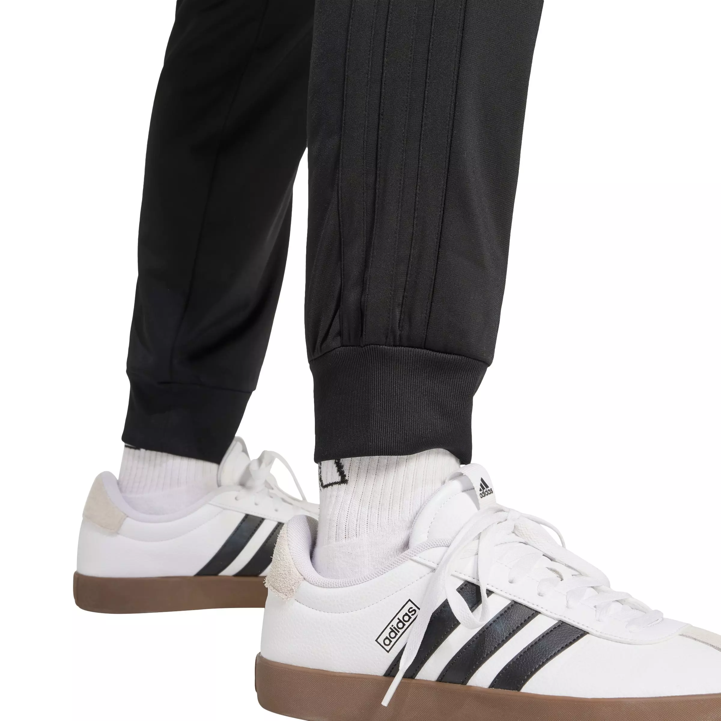 adidas Men's DAYREADY 3-Stripes Tricot Regular Tapered Tracksuit Bottoms - Black - BLACK