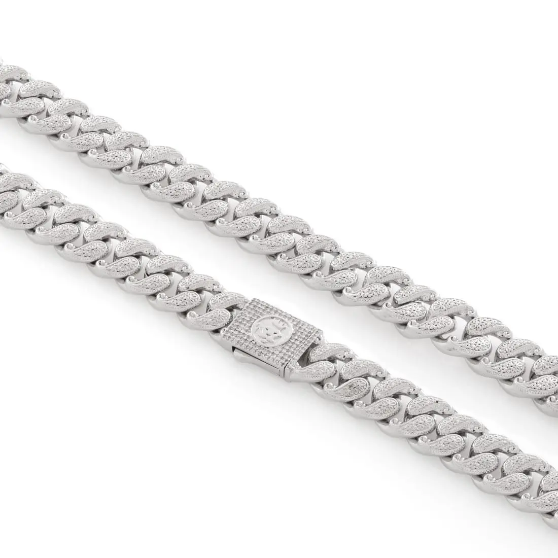King Ice 12MM Filigree Miami Cuban Link Chain - White Gold - WHITE GOLD