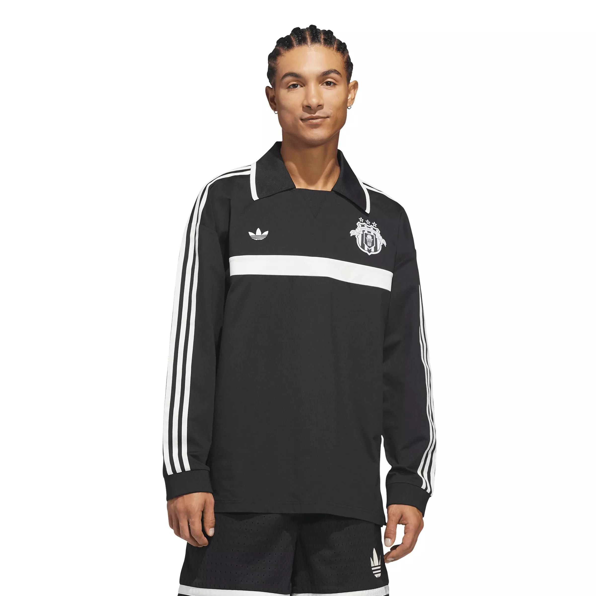 adidas Originals Adult Basketball Courtside Polo Shirt -Black - BLACK