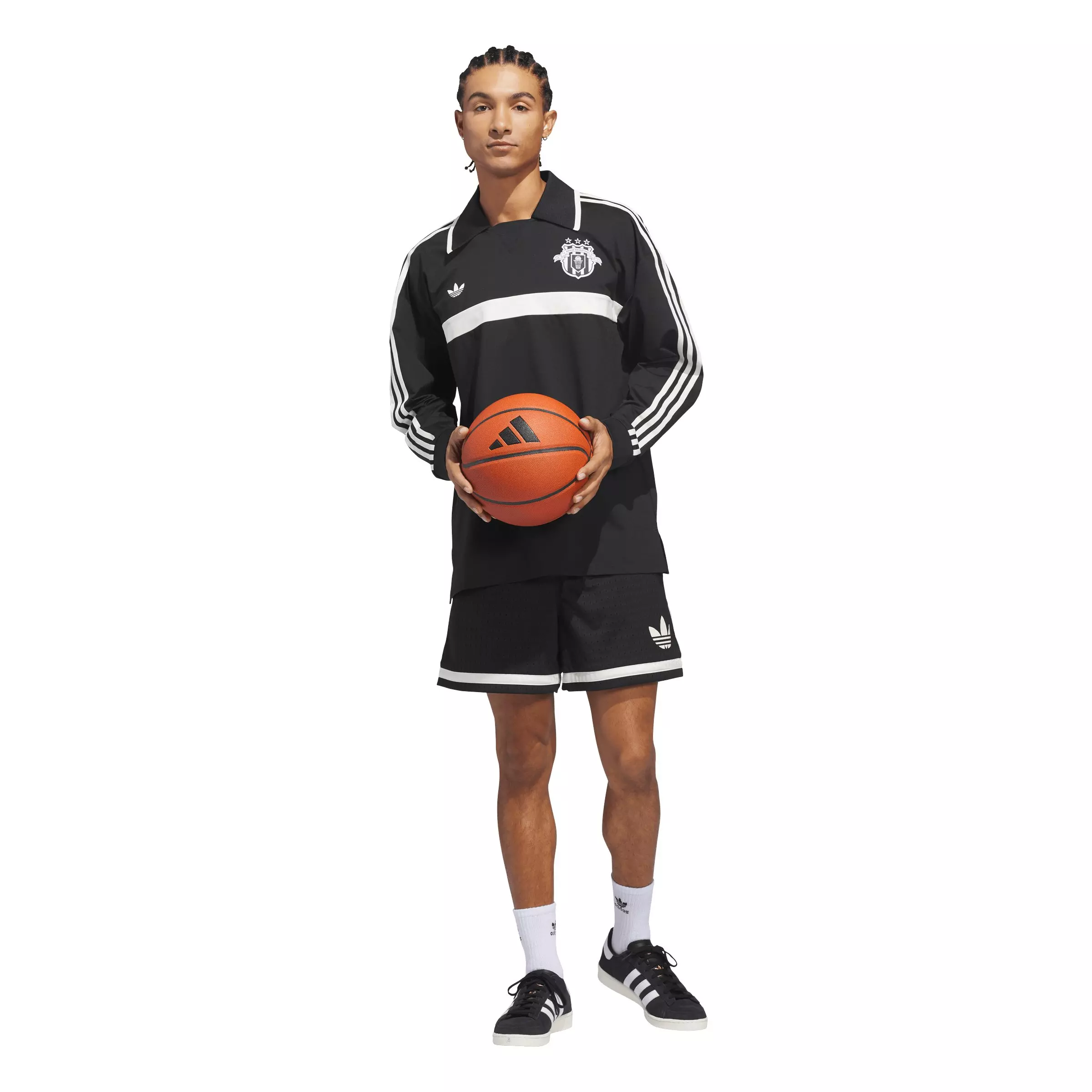 adidas Originals Adult Basketball Courtside Polo Shirt - Black - BLACK