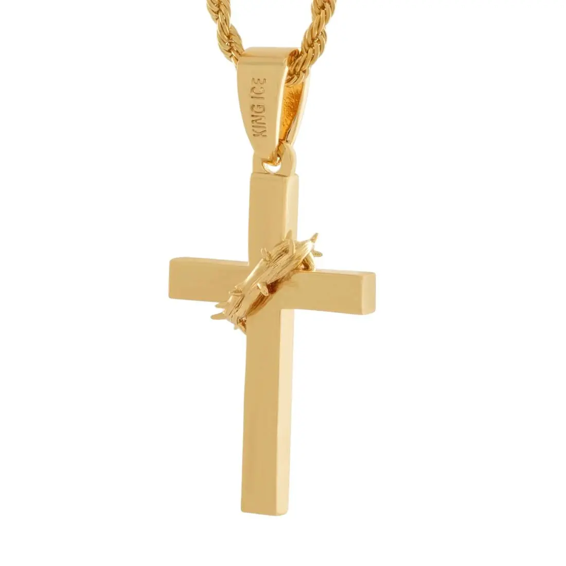 King Ice Crown of Thorns Wrapped Cross Necklace - Gold - GOLD
