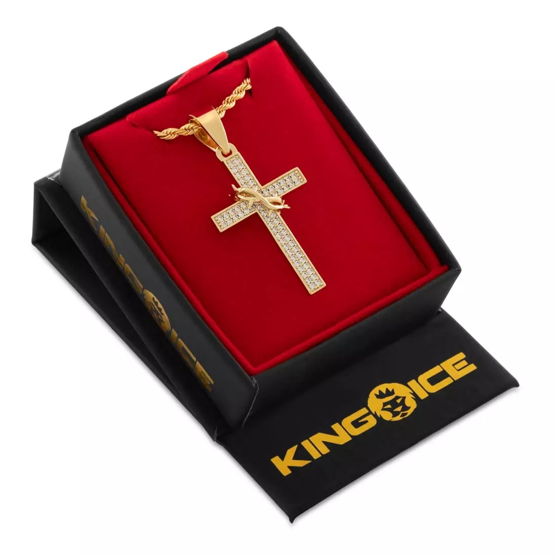 King Ice Crown of Thorns Wrapped Cross Necklace - Gold - GOLD