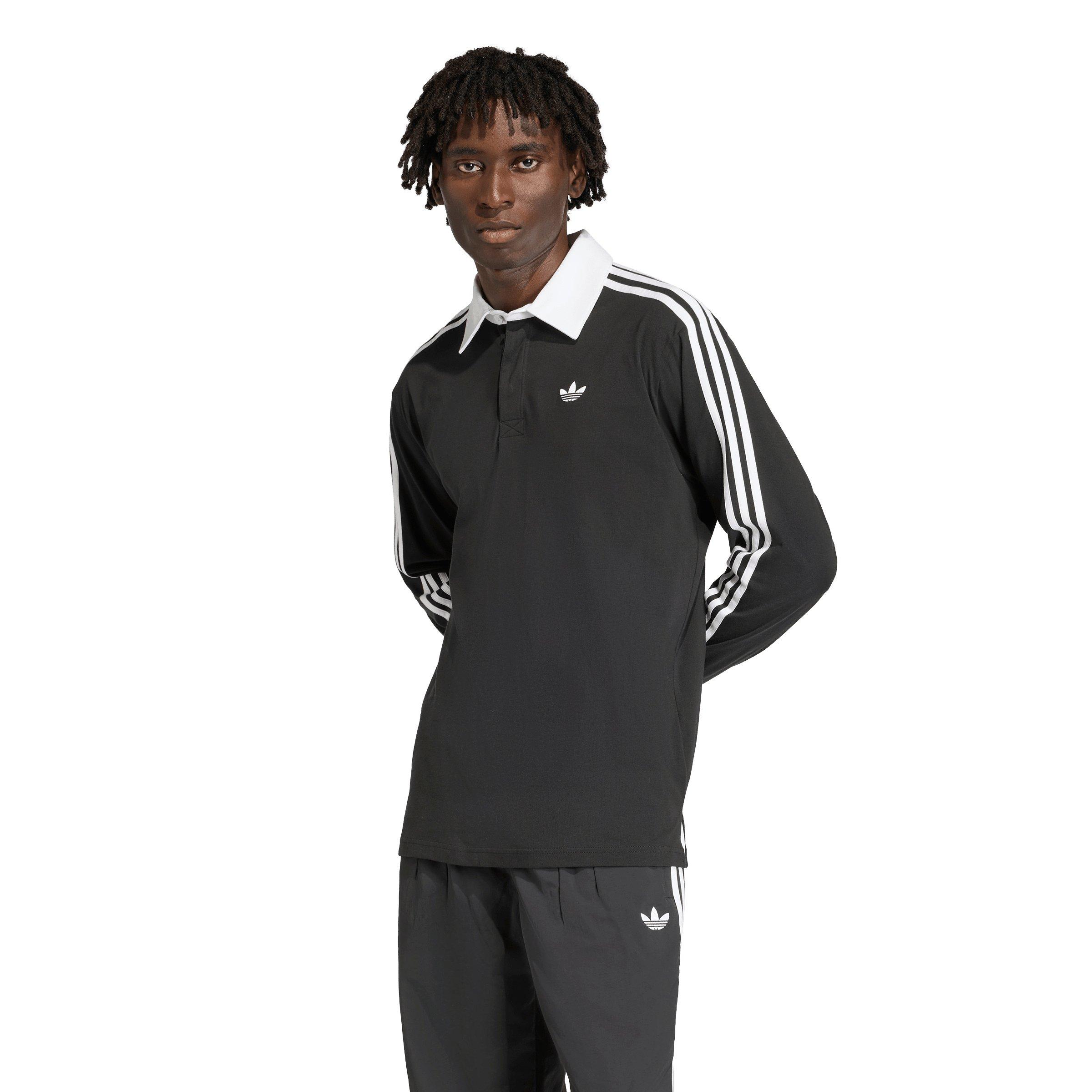 adidas Originals Men's 3-Stripes Rugby Long-Sleeve Polo - Black - BLACK Thumbnail View 1