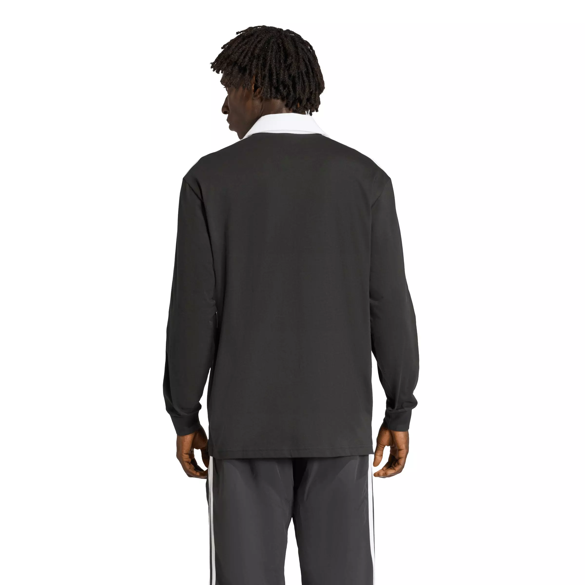 adidas Originals Men's 3-Stripes Rugby Long-Sleeve Polo -Black - BLACK