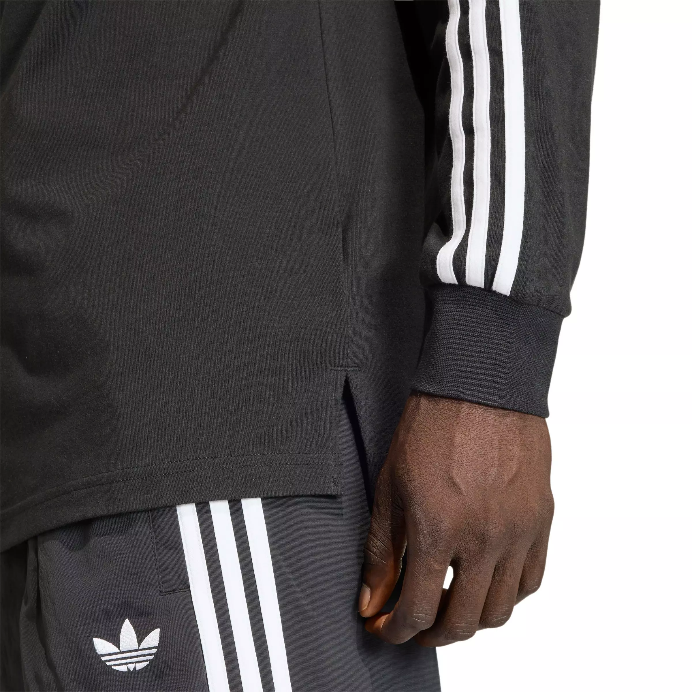 adidas Originals Men's 3-Stripes Rugby Long-Sleeve Polo - Black - BLACK