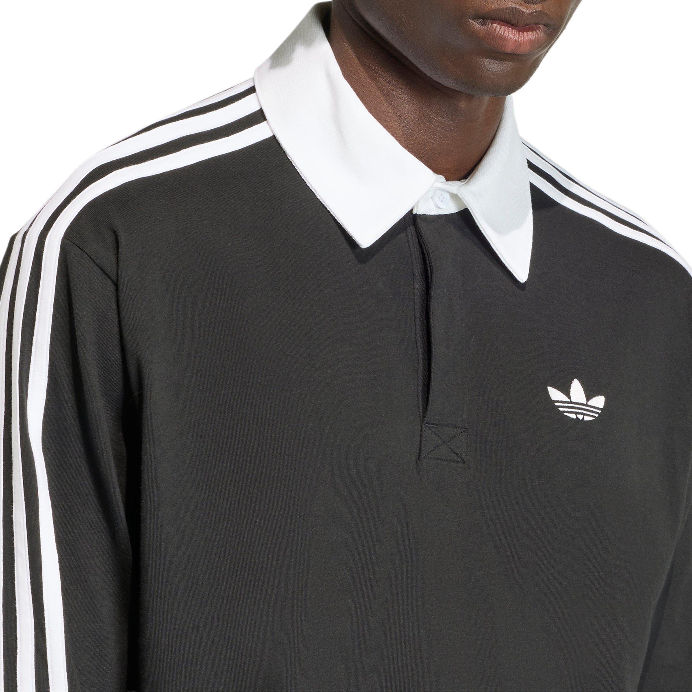 adidas Originals Men's 3-Stripes Rugby Long-Sleeve Polo -Black - BLACK Thumbnail View 4