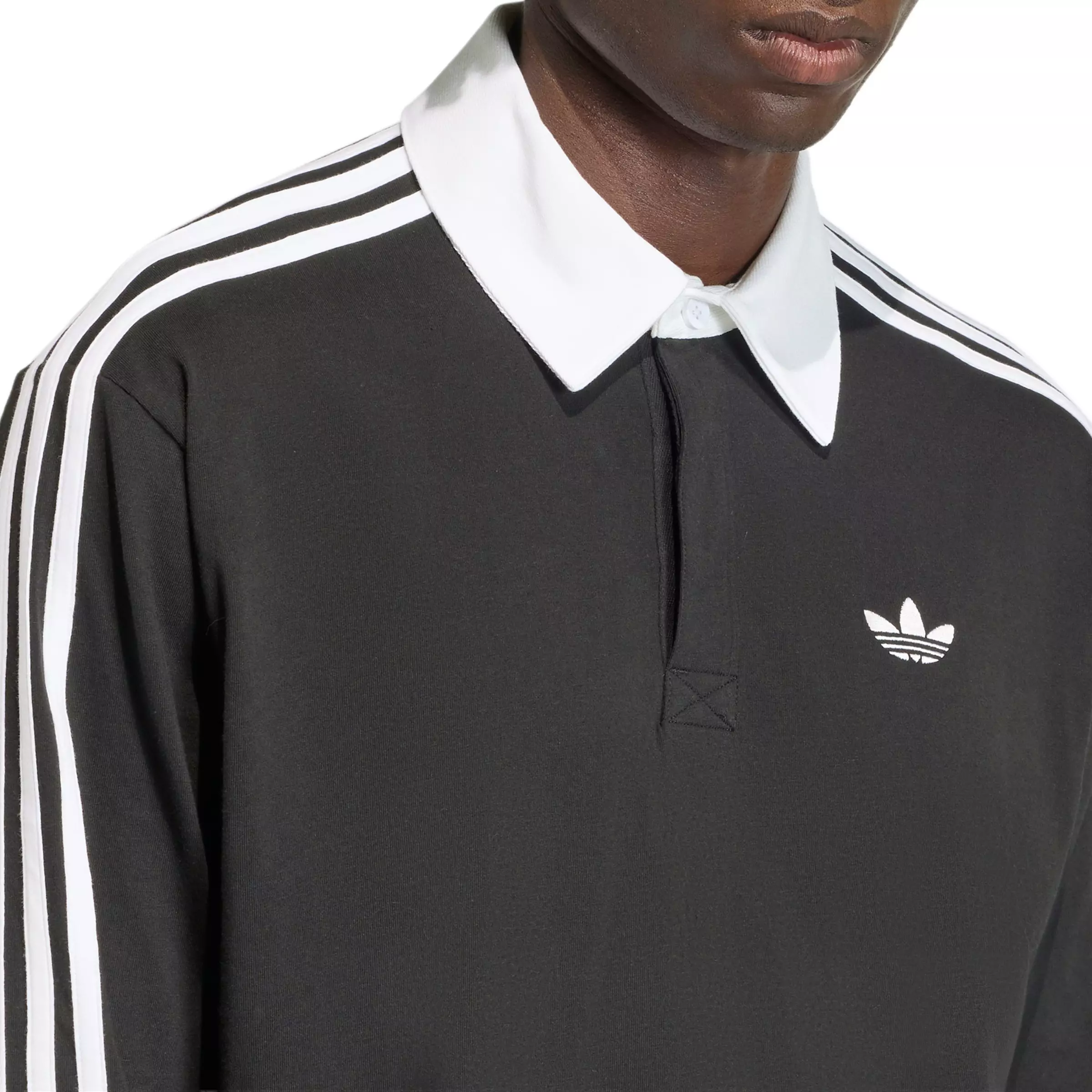 adidas Originals Men's 3-Stripes Rugby Long-Sleeve Polo -Black - BLACK