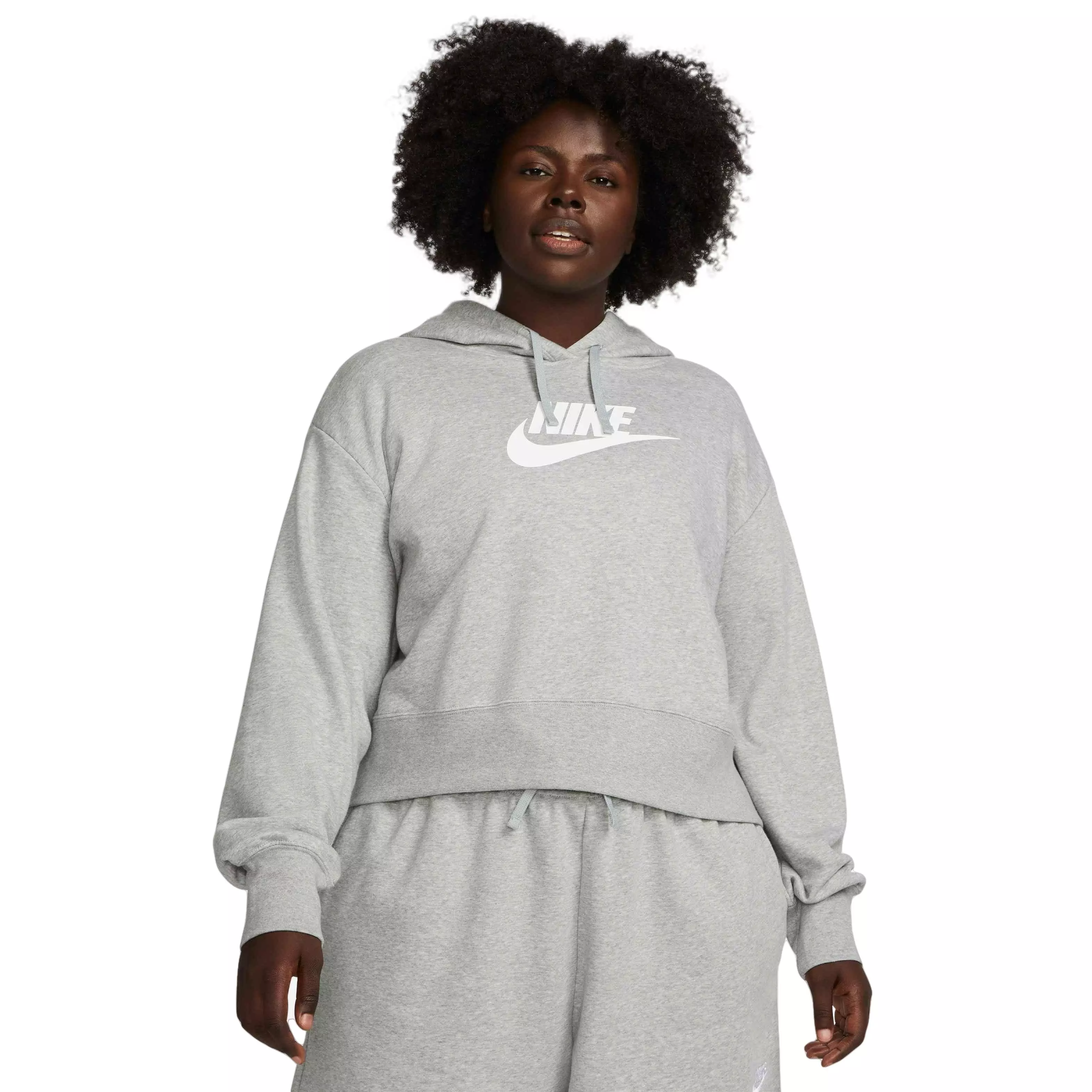 Nike Women's Sportswear Club Fleece Oversized Graphic Crop Hoodie - GREY