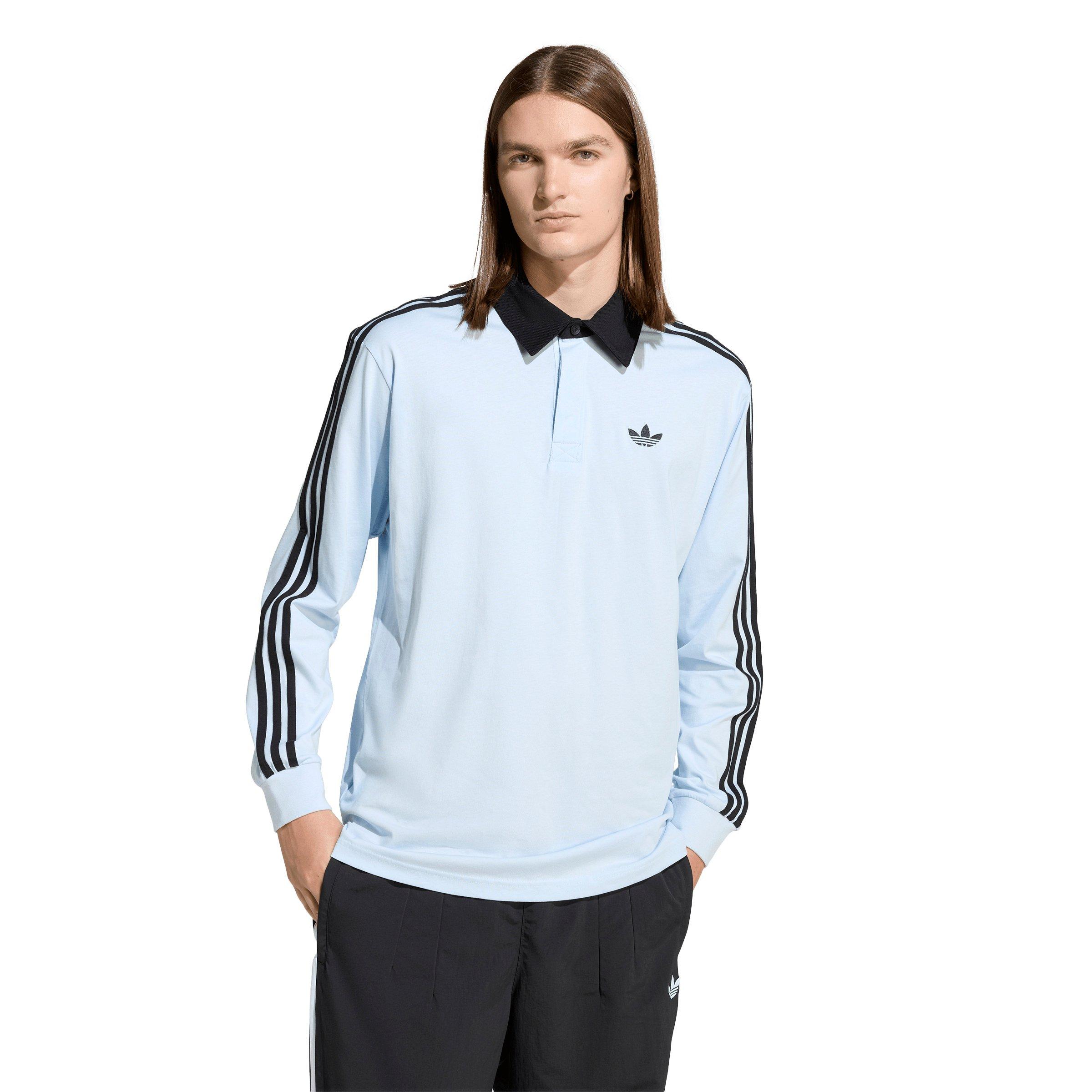 adidas Originals Men's 3-Stripes Rugby Long-Sleeve Polo - Lt Blue - LT BLUE Thumbnail View 1