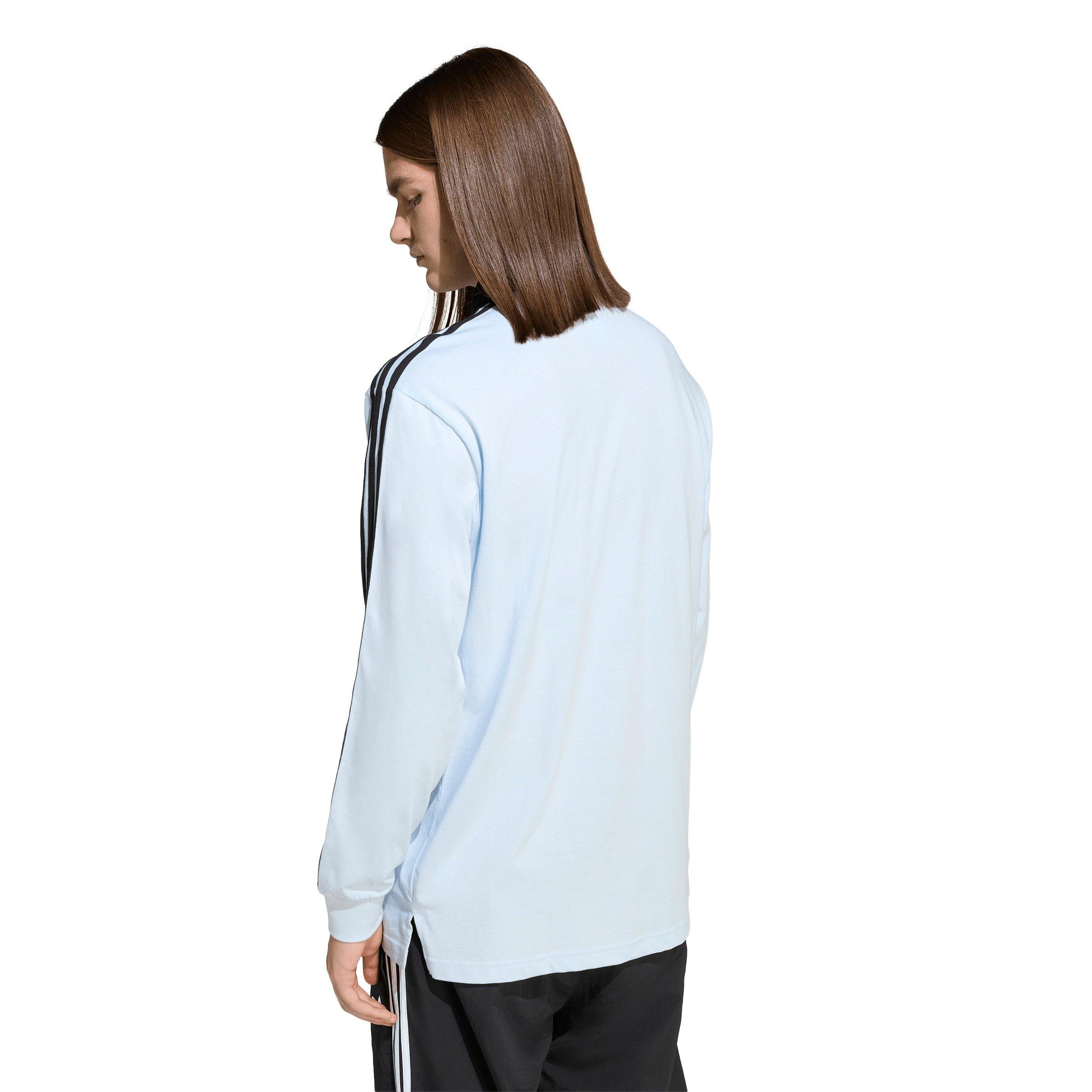 adidas Originals Men's 3-Stripes Rugby Long-Sleeve Polo -Lt Blue - LT BLUE Thumbnail View 2