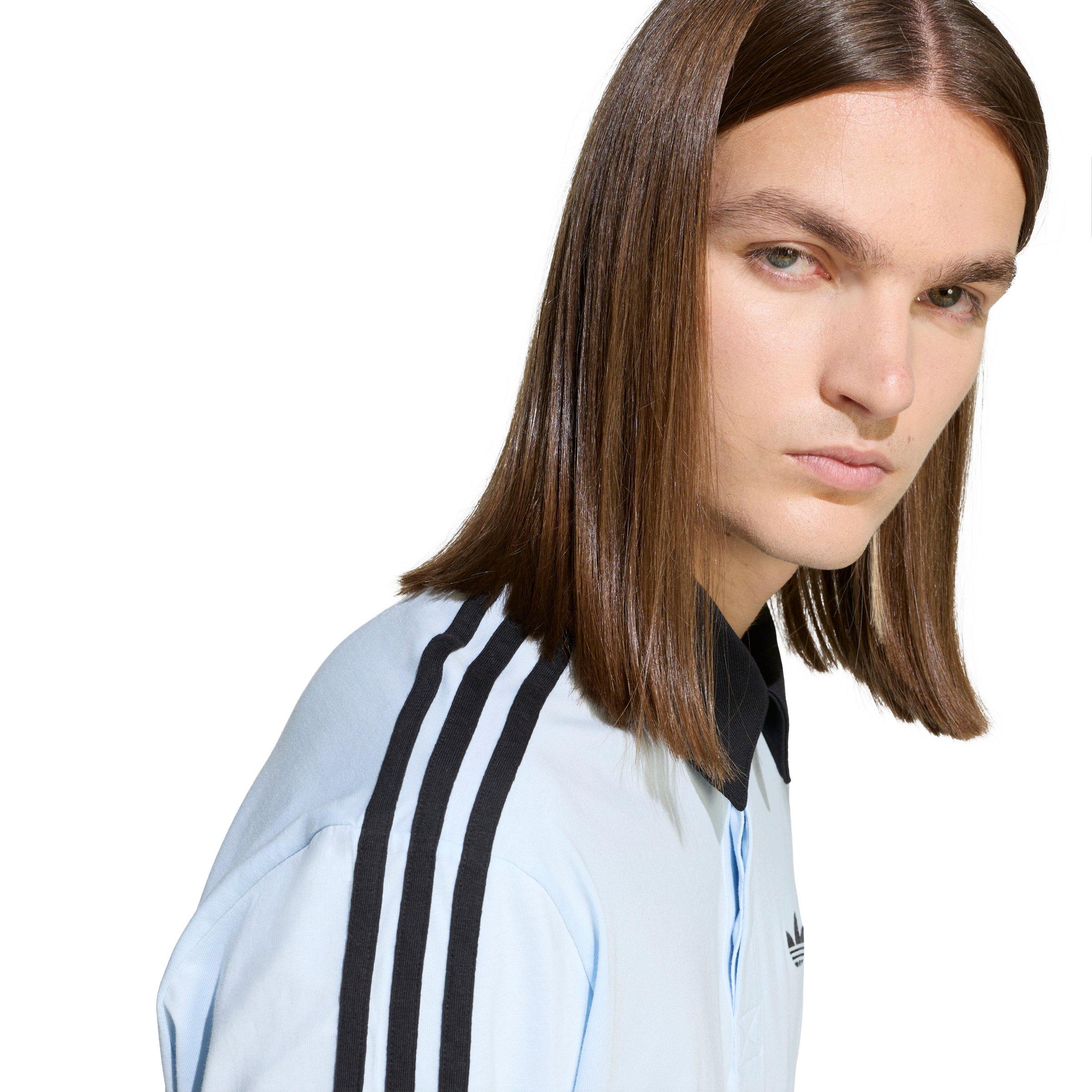 adidas Originals Men's 3-Stripes Rugby Long-Sleeve Polo - Lt Blue - LT BLUE Thumbnail View 4