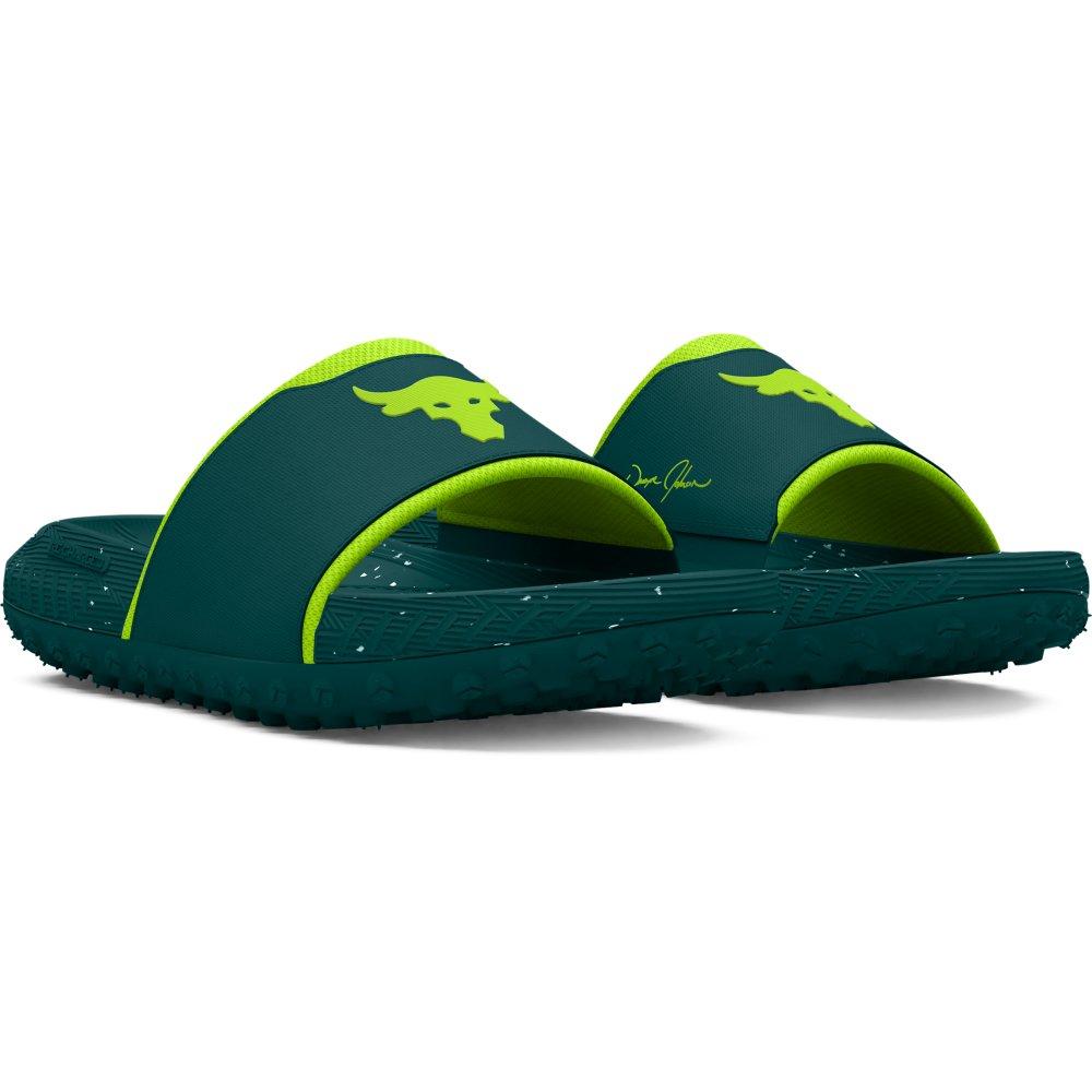 Under Armour Project Rock 3 "Hydro Teal/Hydro Teal/High Vis Yellow" Unisex Slide - TEAL/TEAL/YELLOW Thumbnail View 3