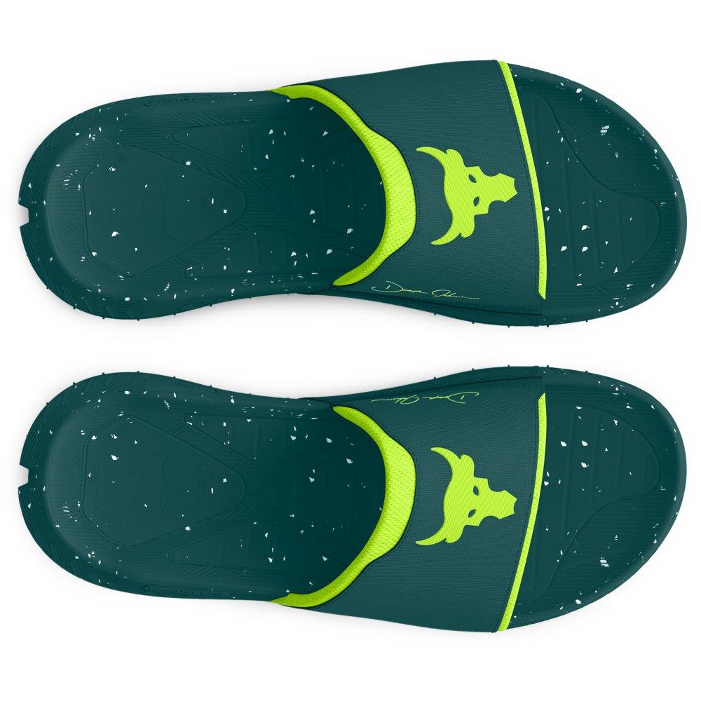 Under Armour Project Rock 3 "Hydro Teal/Hydro Teal/High Vis Yellow" Unisex Slide - TEAL/TEAL/YELLOW Thumbnail View 4