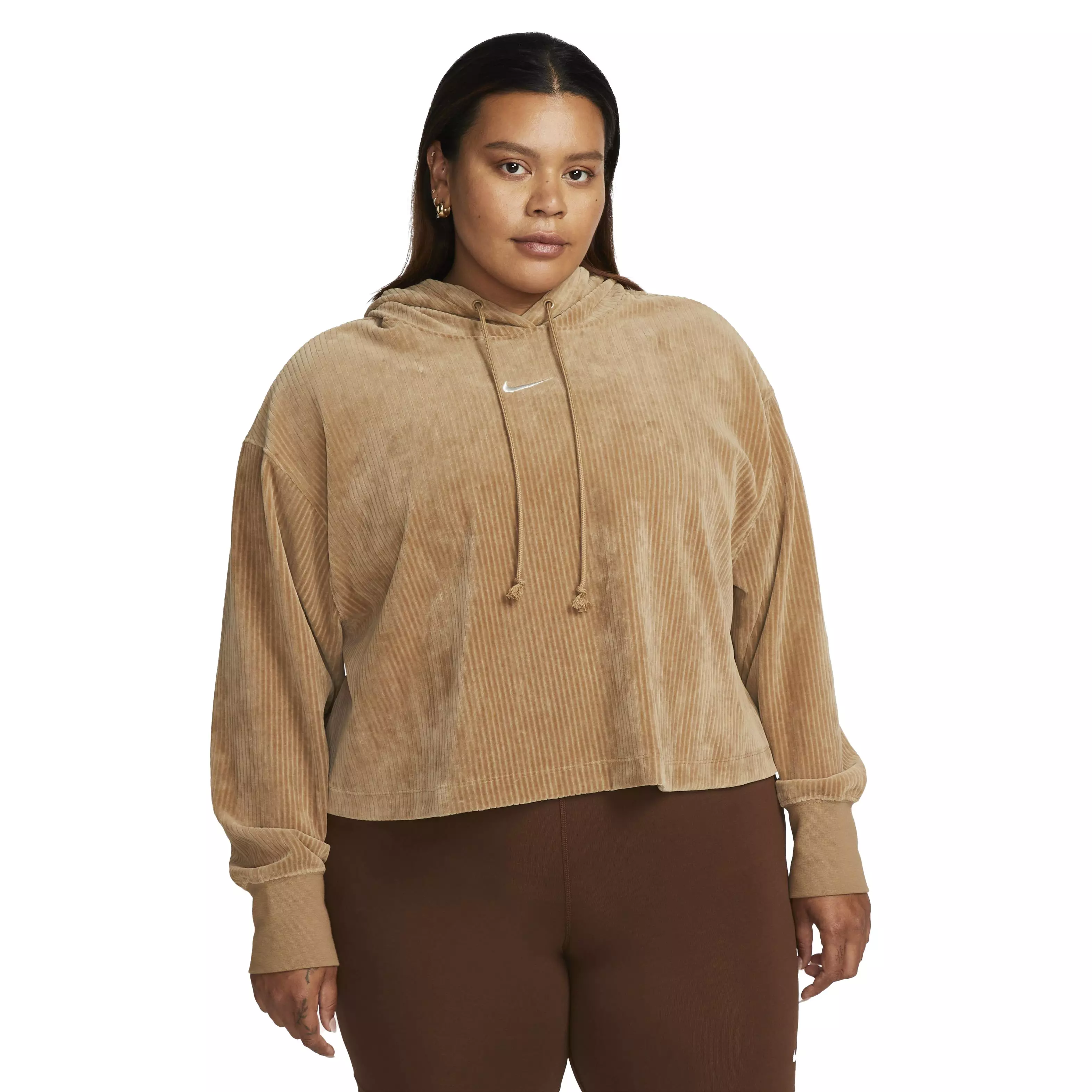 Nike Women's Sportswear Cropped Velour Pullover Hoodie-Brown - Hibbett