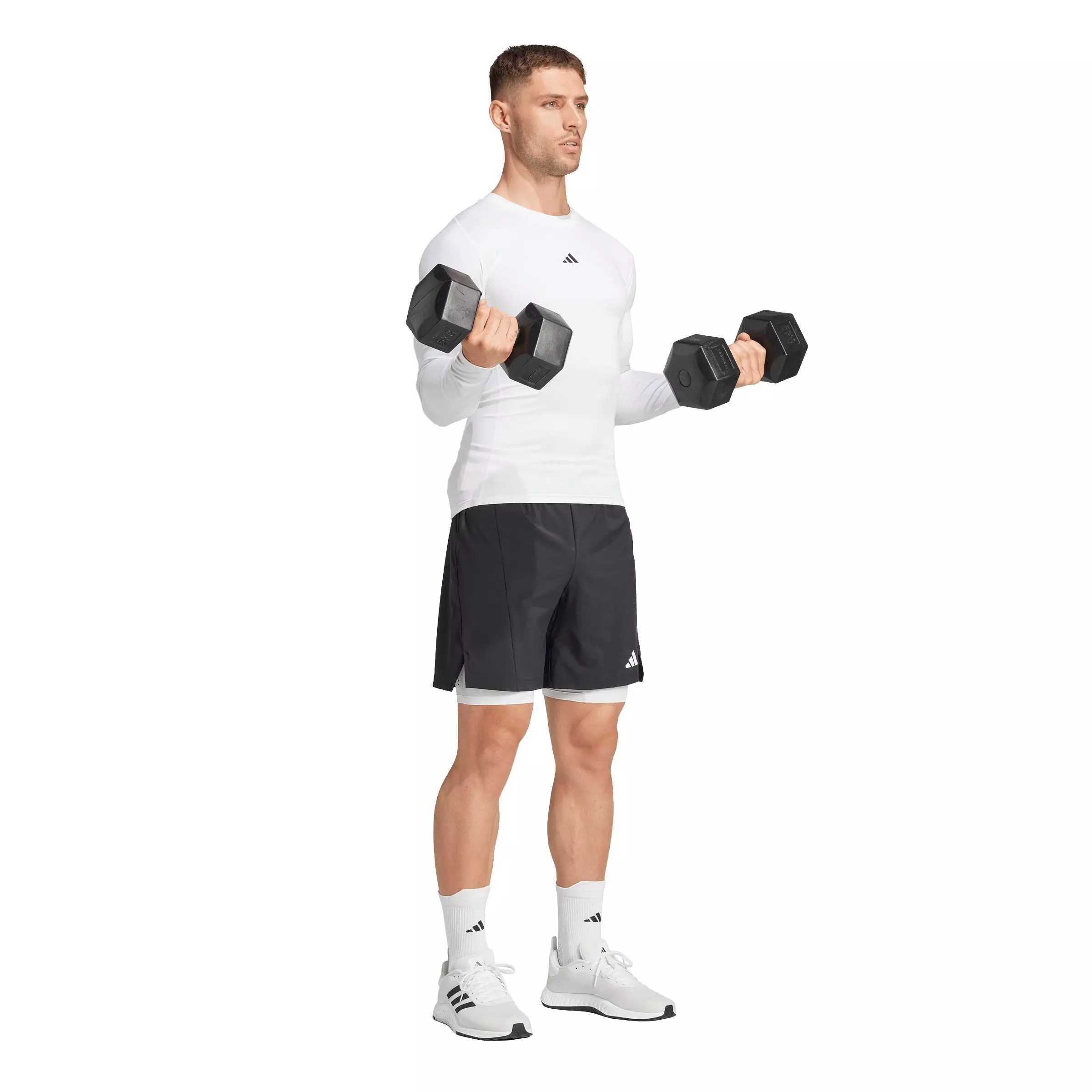adidas Men's HIIT TECHFIT Compression Training Long Sleeve Tee - White - WHITE